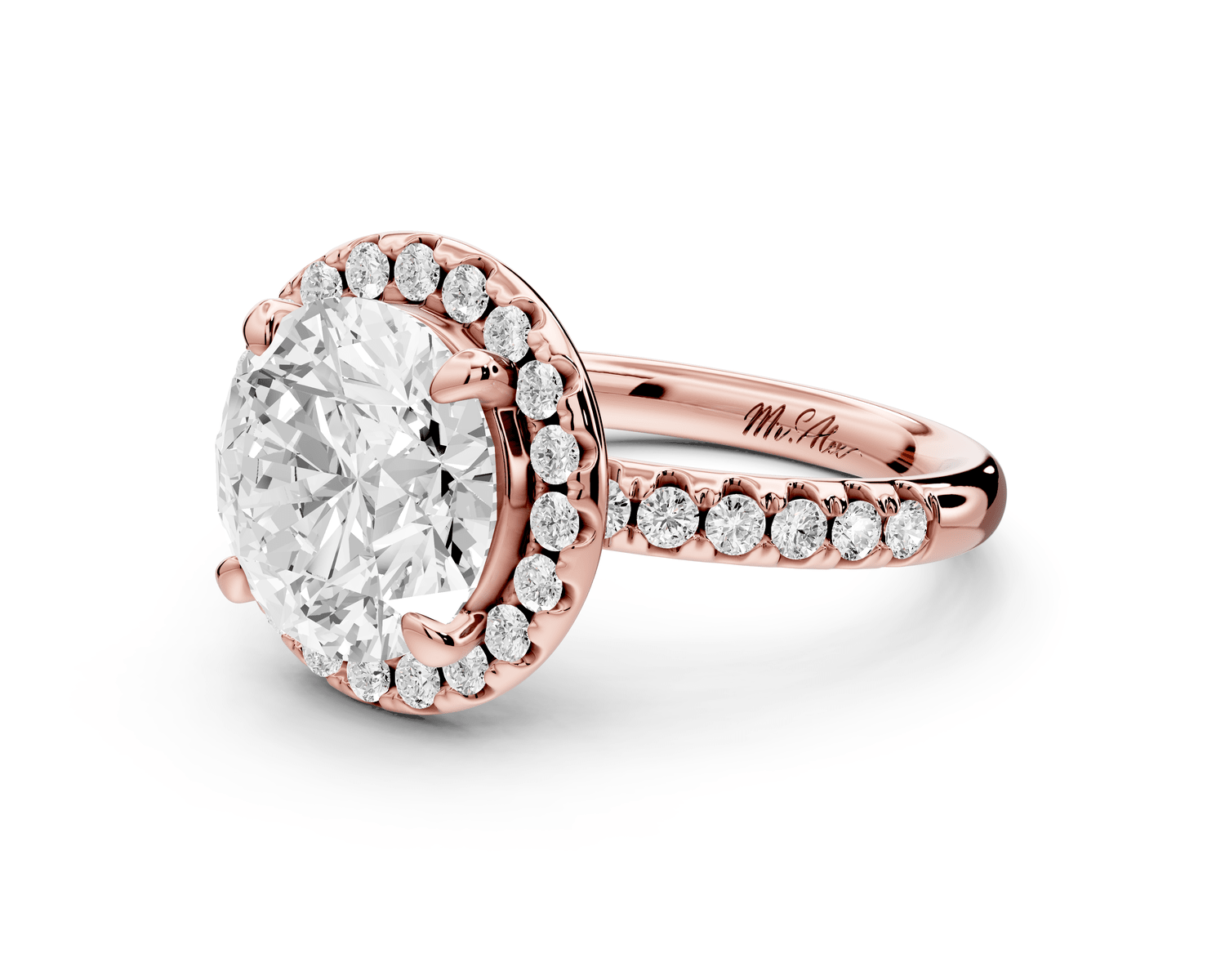 Eveline - 3ct 18k rose gold round Halo Half Band Pavé Engagement Ring - Mr. Alex Jewelry