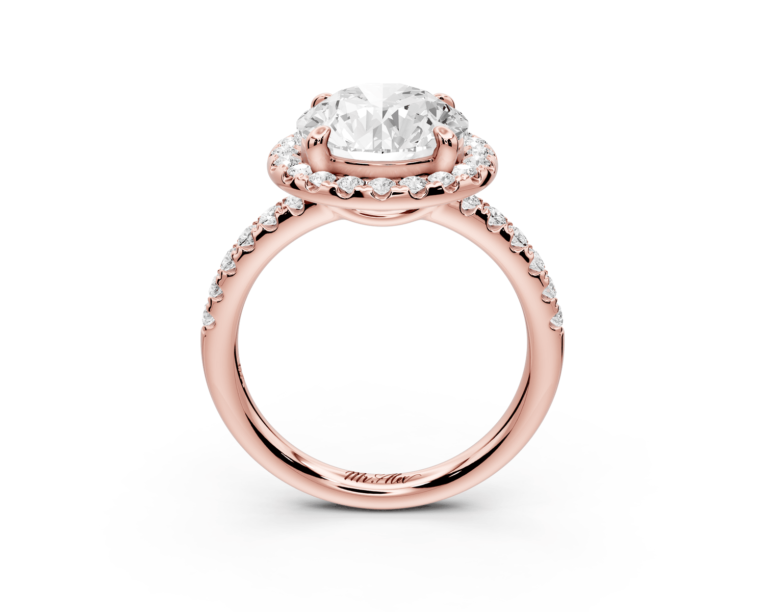 Eveline - 3ct 18k rose gold round Halo Half Band Pavé Engagement Ring - Mr. Alex Jewelry