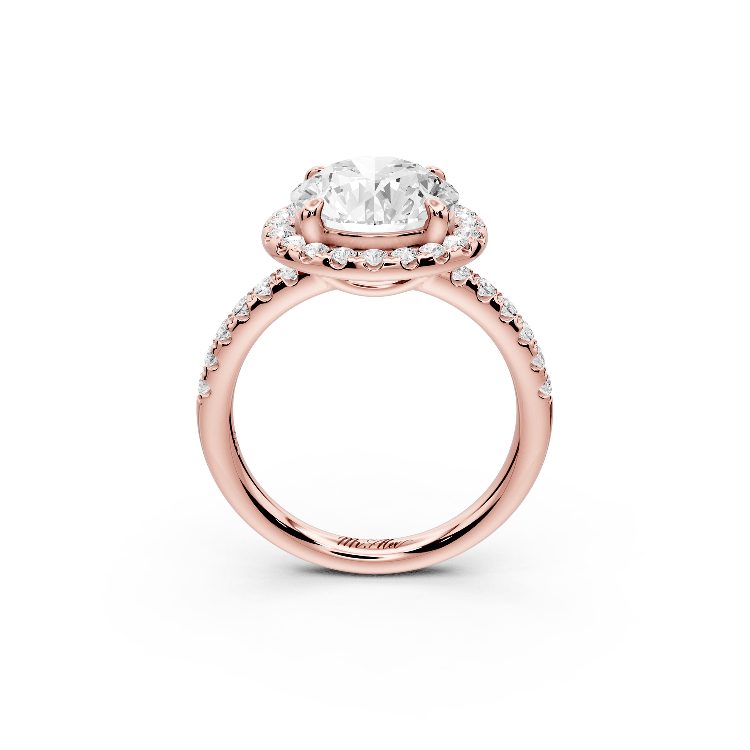 Eveline - 3ct 18k rose gold round Halo Half Band Pavé Engagement Ring - Mr. Alex Jewelry