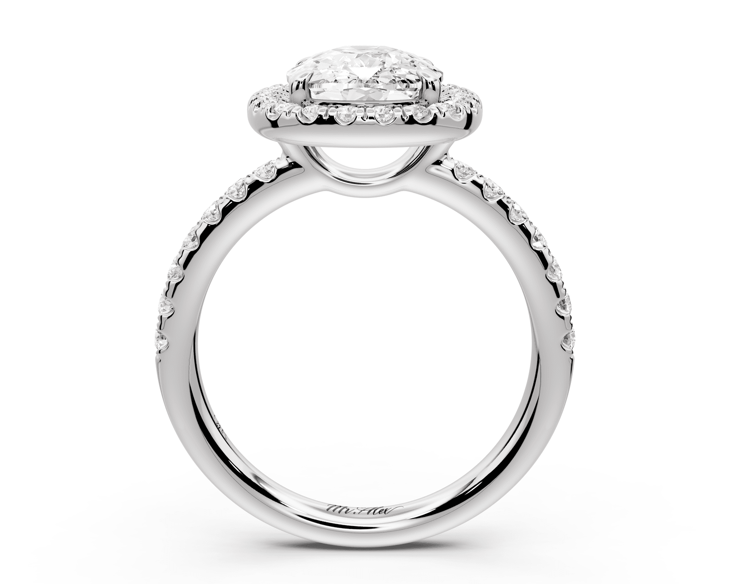 Eveline - 3ct 18k white gold cushion Halo Half Band Pavé Engagement Ring - Mr. Alex Jewelry