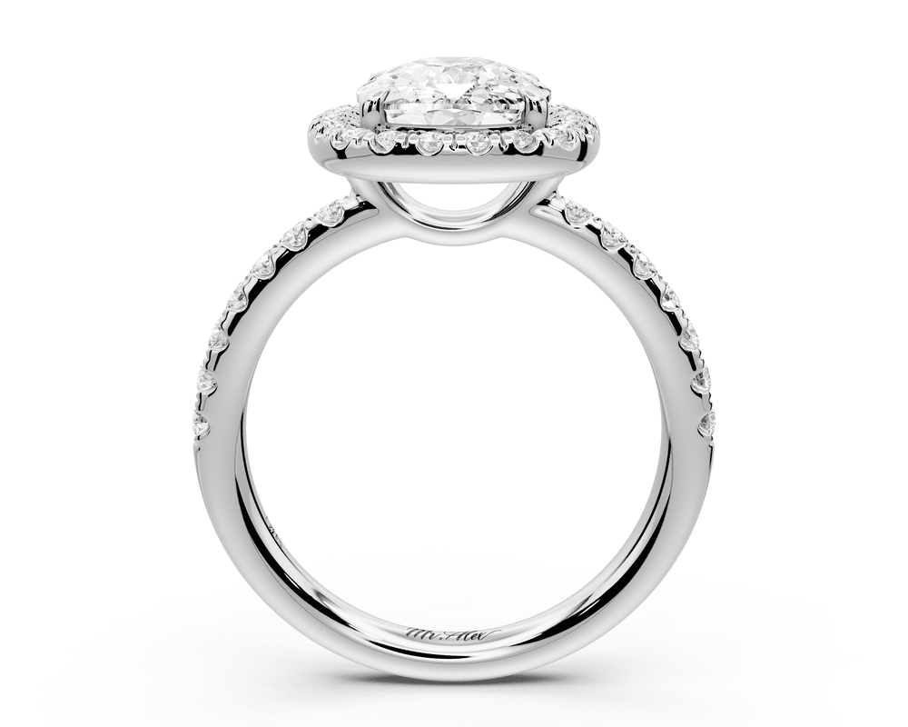 Eveline - 3ct 18k white gold ecushion Halo Half Band Pavé Engagement Ring - Mr. Alex Jewelry