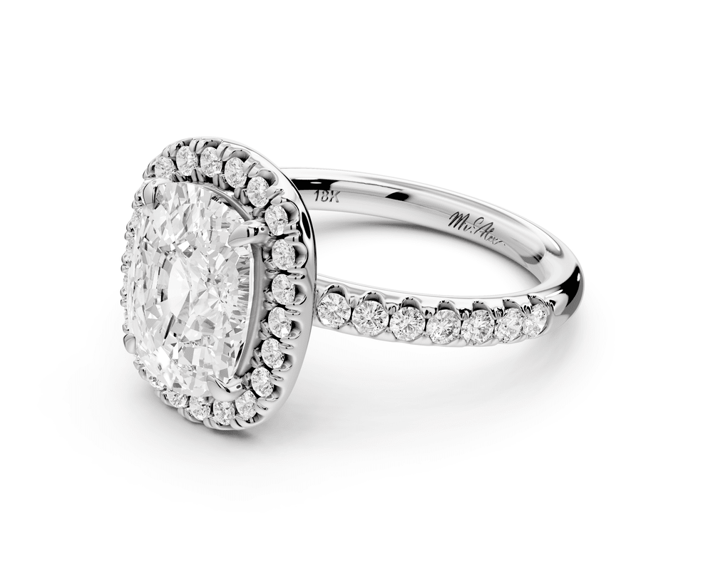 Eveline - 3ct 18k white gold ecushion Halo Half Band Pavé Engagement Ring - Mr. Alex Jewelry