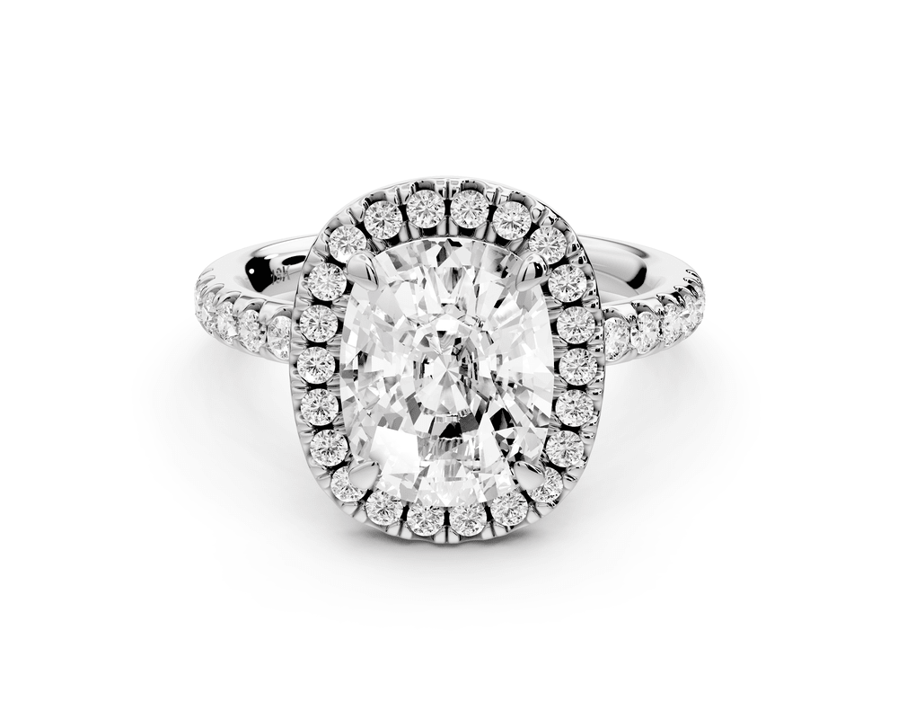 Eveline - 3ct 18k white gold ecushion Halo Half Band Pavé Engagement Ring - Mr. Alex Jewelry
