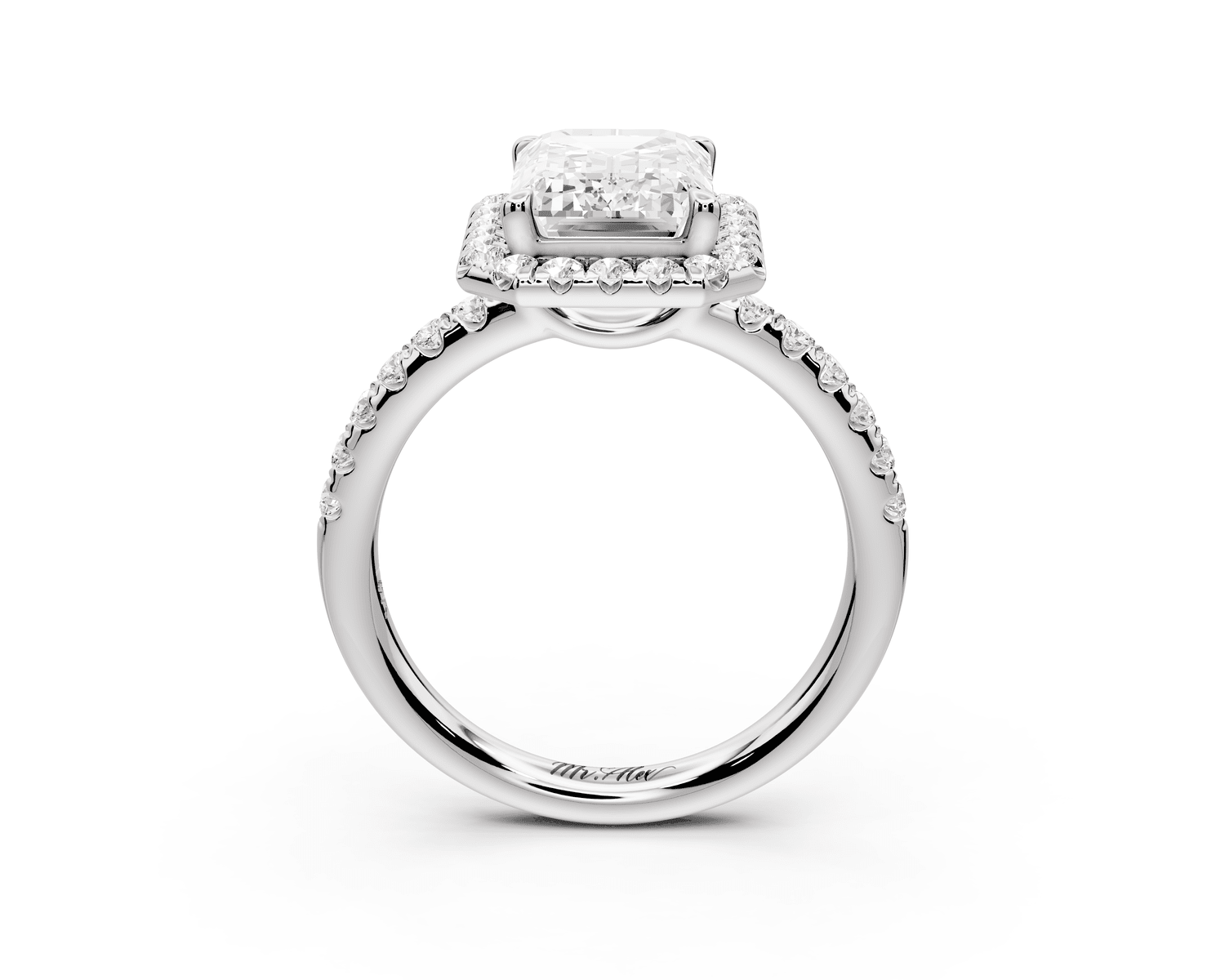 Eveline - 3ct 18k white gold emerald Halo Half Band Pavé Engagement Ring - Mr. Alex Jewelry