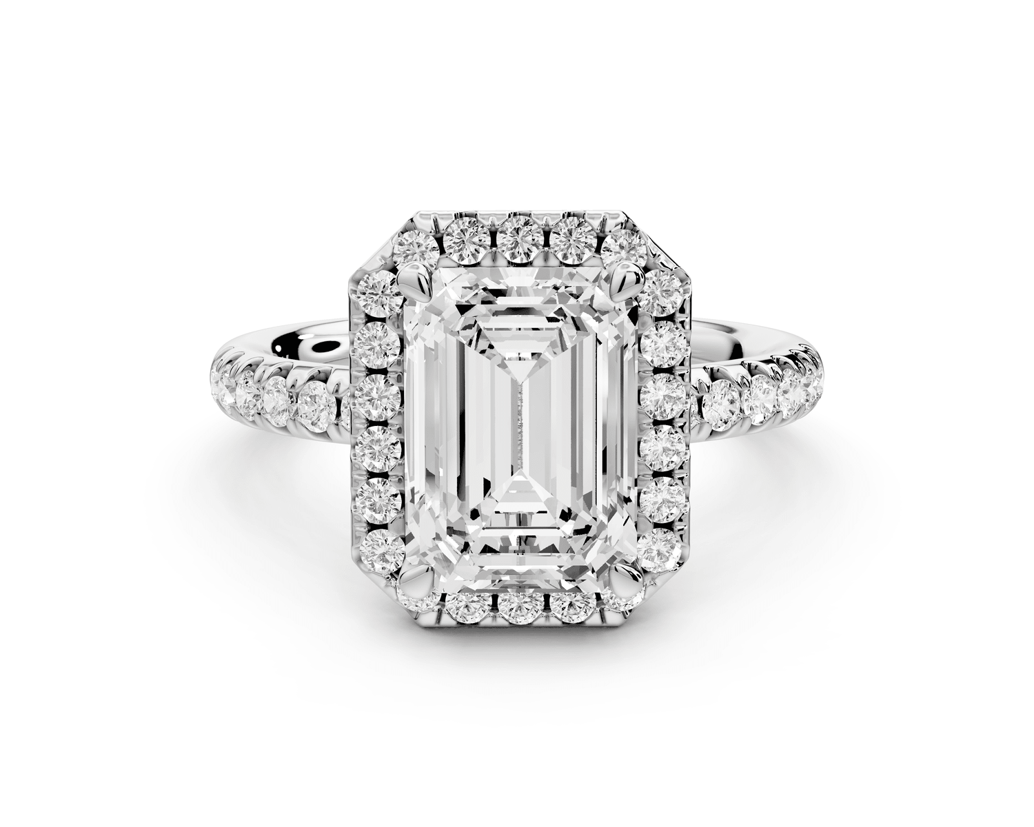 Eveline - 3ct 18k white gold emerald Halo Half Band Pavé Engagement Ring - Mr. Alex Jewelry