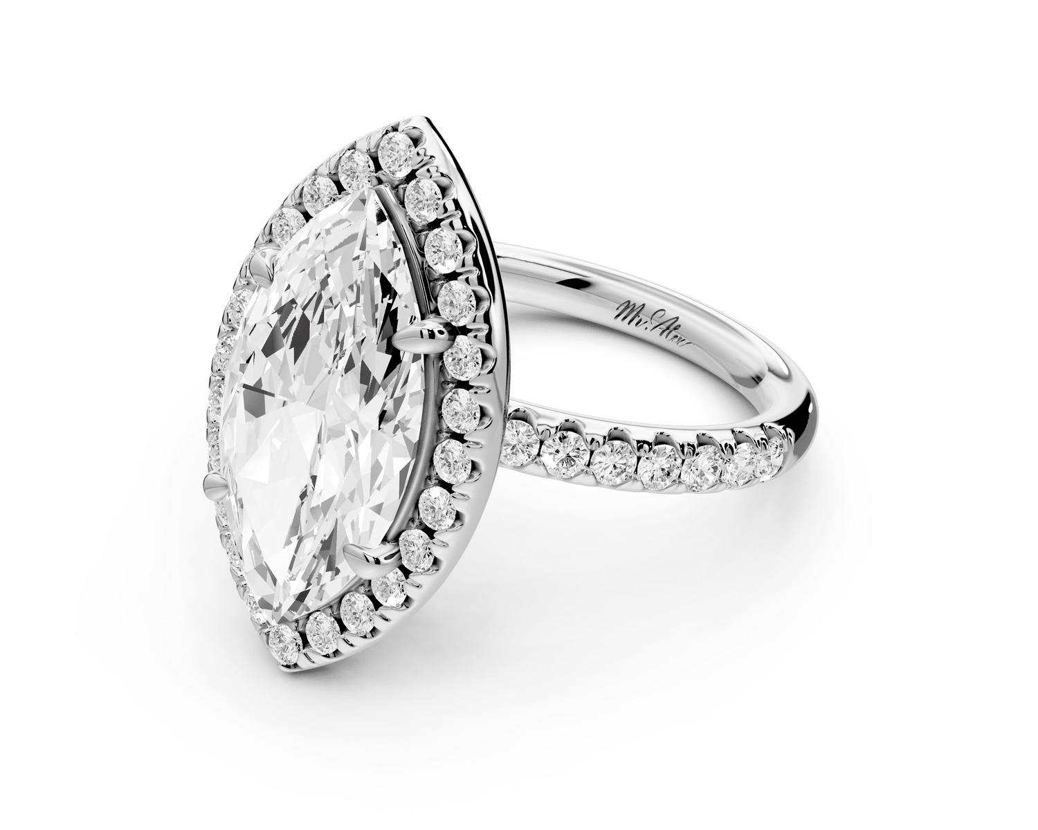 Eveline - 3ct 18k white gold marquise Halo Half Band Pavé Engagement Ring - Mr. Alex Jewelry