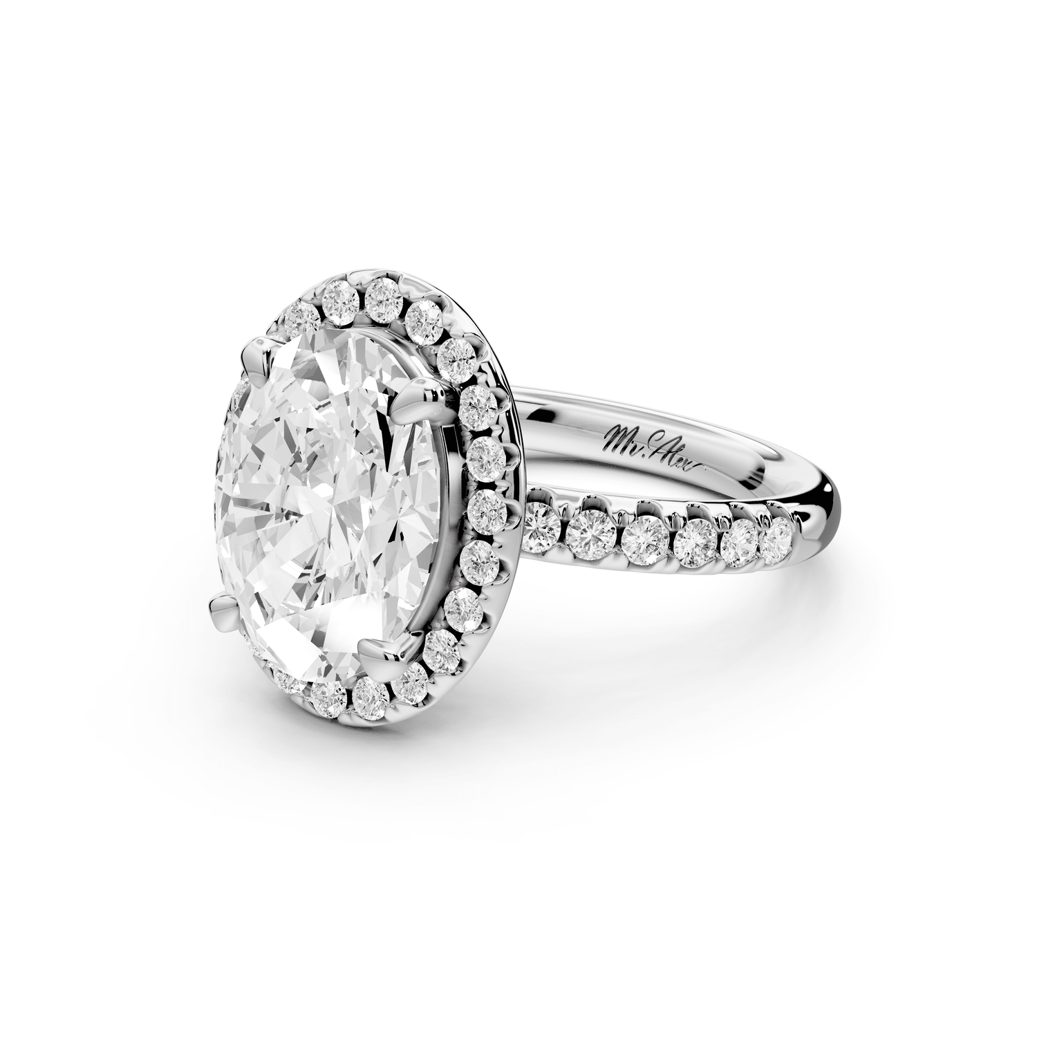 Eveline - 3ct 18k white gold oval Halo Half Band Pavé Engagement Ring - Mr. Alex Jewelry