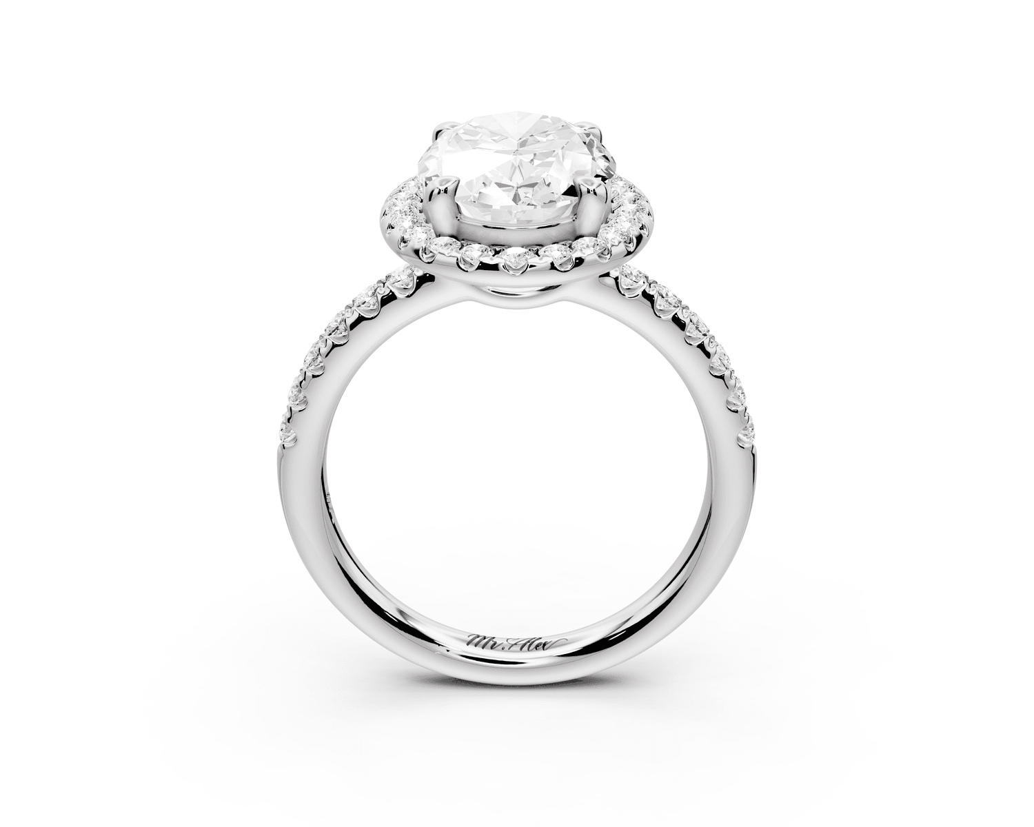 Eveline - 3ct 18k white gold oval Halo Half Band Pavé Engagement Ring - Mr. Alex Jewelry