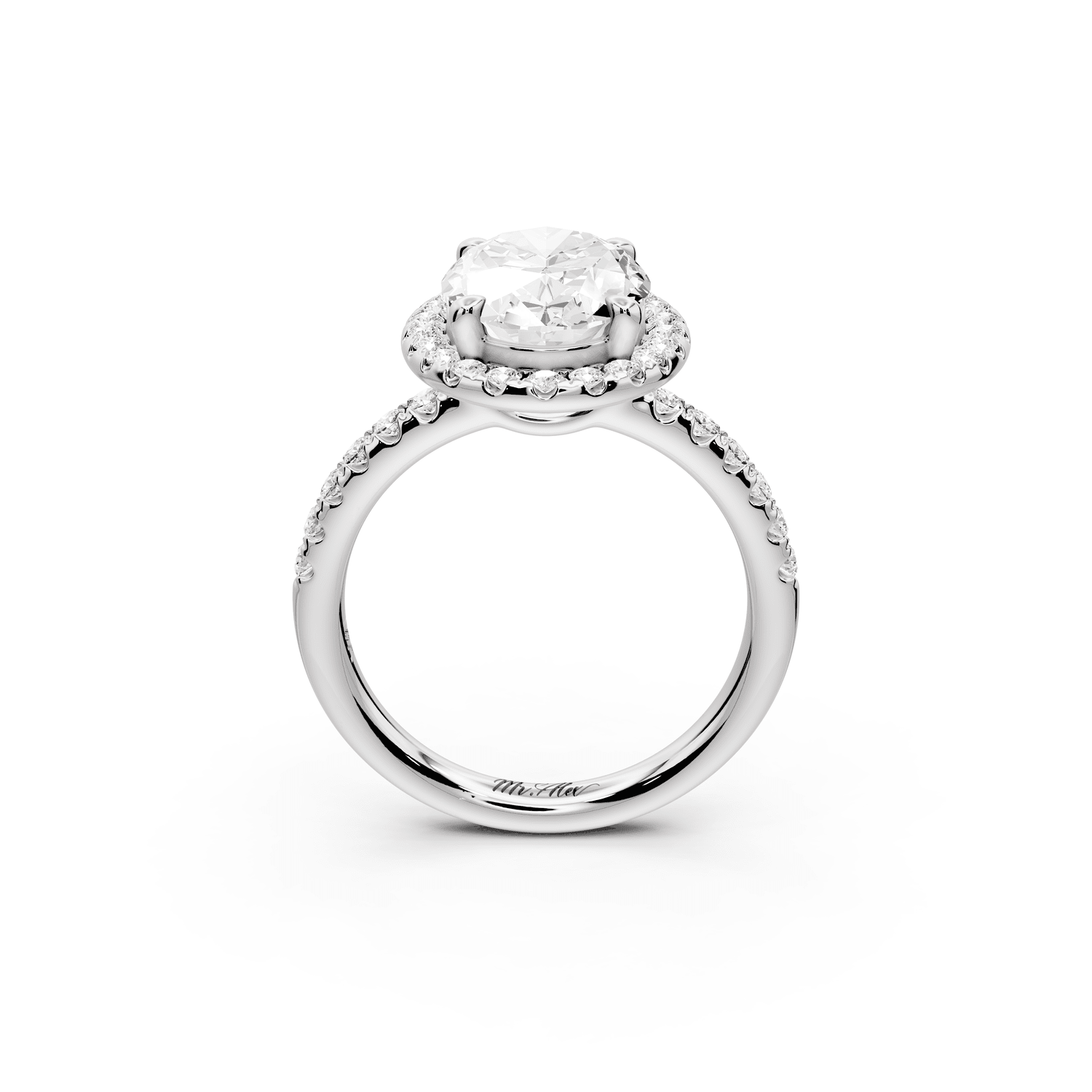 Eveline - 3ct 18k white gold oval Halo Half Band Pavé Engagement Ring - Mr. Alex Jewelry