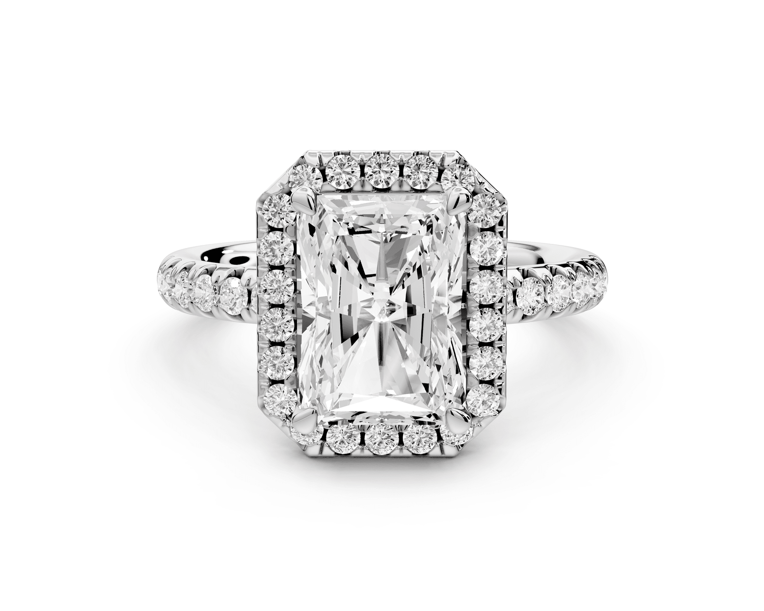 Eveline - 3ct 18k white gold radiant Halo Half Band Pavé Engagement Ring - Mr. Alex Jewelry
