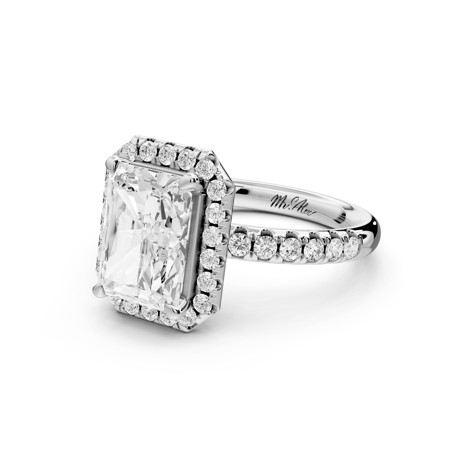 Eveline - 3ct 18k white gold radiant Halo Half Band Pavé Engagement Ring - Mr. Alex Jewelry