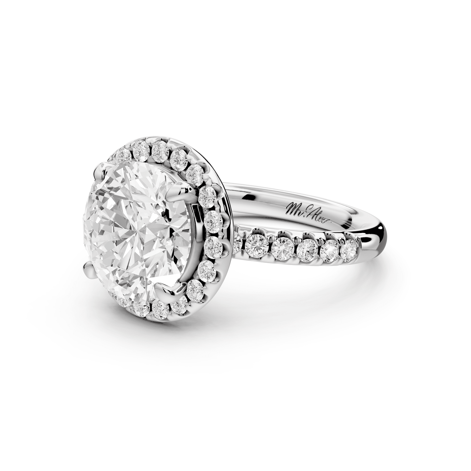 Eveline - 3ct 18k white gold round Halo Half Band Pavé Engagement Ring - Mr. Alex Jewelry