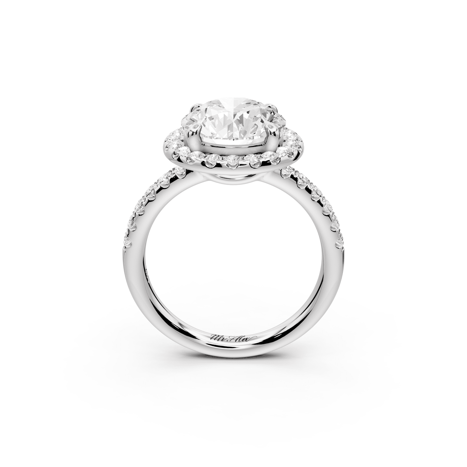 Eveline - 3ct 18k white gold round Halo Half Band Pavé Engagement Ring - Mr. Alex Jewelry