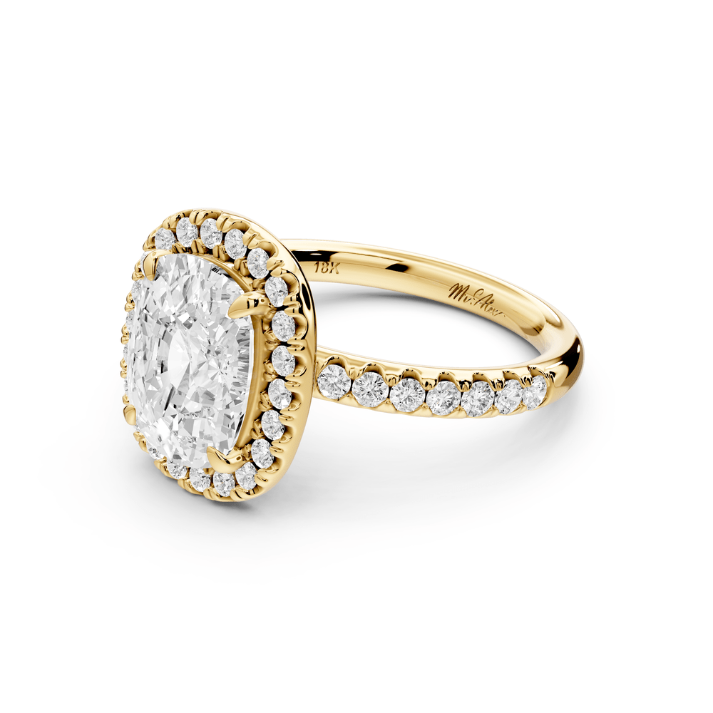 Eveline - 3ct 18k yellow gold ecushion Halo Half Band Pavé Engagement Ring - Mr. Alex Jewelry
