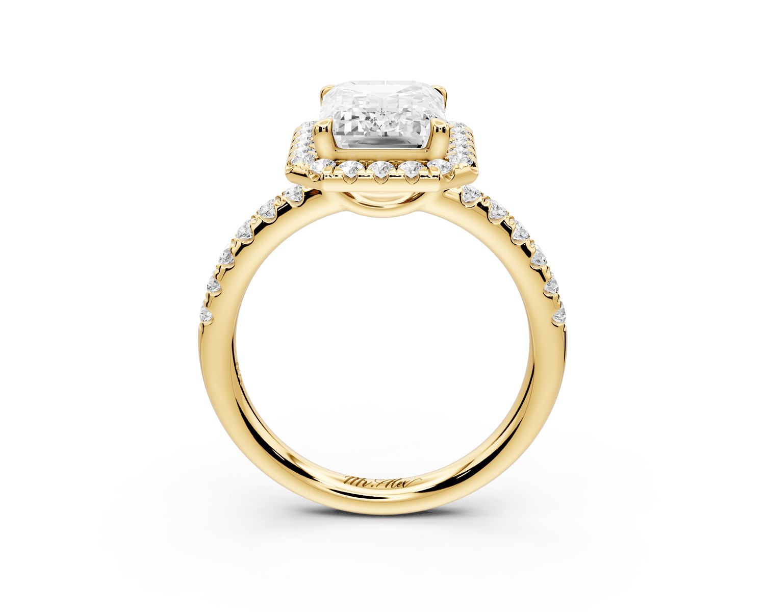Eveline - 3ct 18k yellow gold emerald Halo Half Band Pavé Engagement Ring - Mr. Alex Jewelry