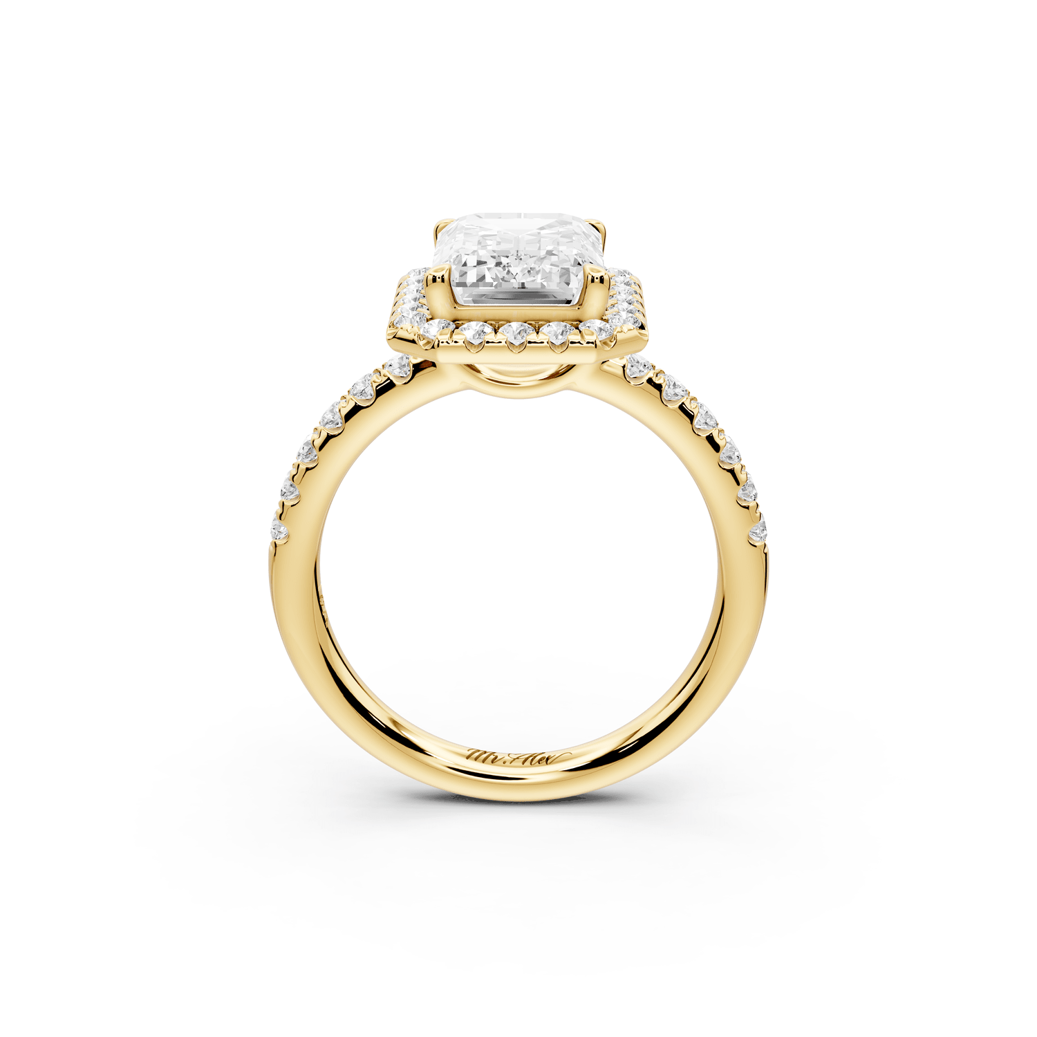 Eveline - 3ct 18k yellow gold emerald Halo Half Band Pavé Engagement Ring - Mr. Alex Jewelry