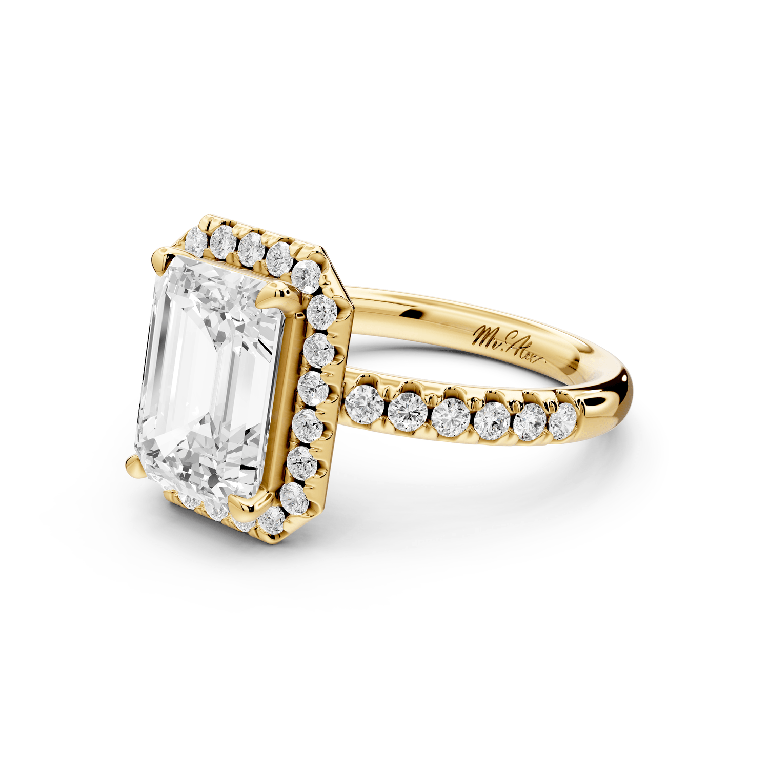 Eveline - 3ct 18k yellow gold emerald Halo Half Band Pavé Engagement Ring - Mr. Alex Jewelry