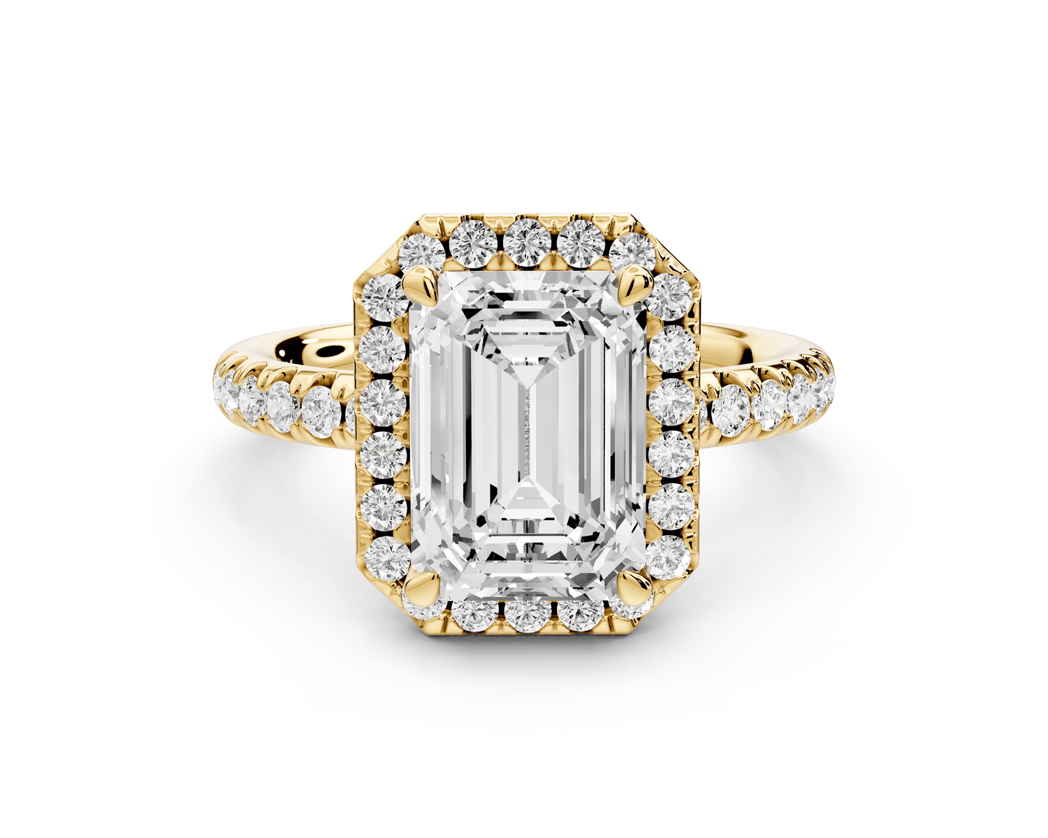 Eveline - 3ct 18k yellow gold emerald Halo Half Band Pavé Engagement Ring - Mr. Alex Jewelry