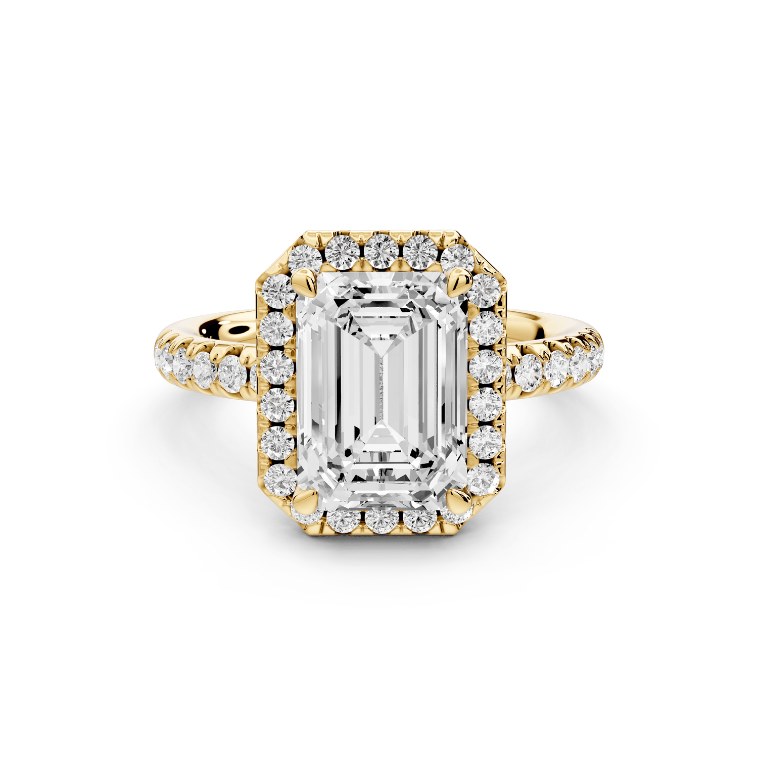Eveline - 3ct 18k yellow gold emerald Halo Half Band Pavé Engagement Ring - Mr. Alex Jewelry