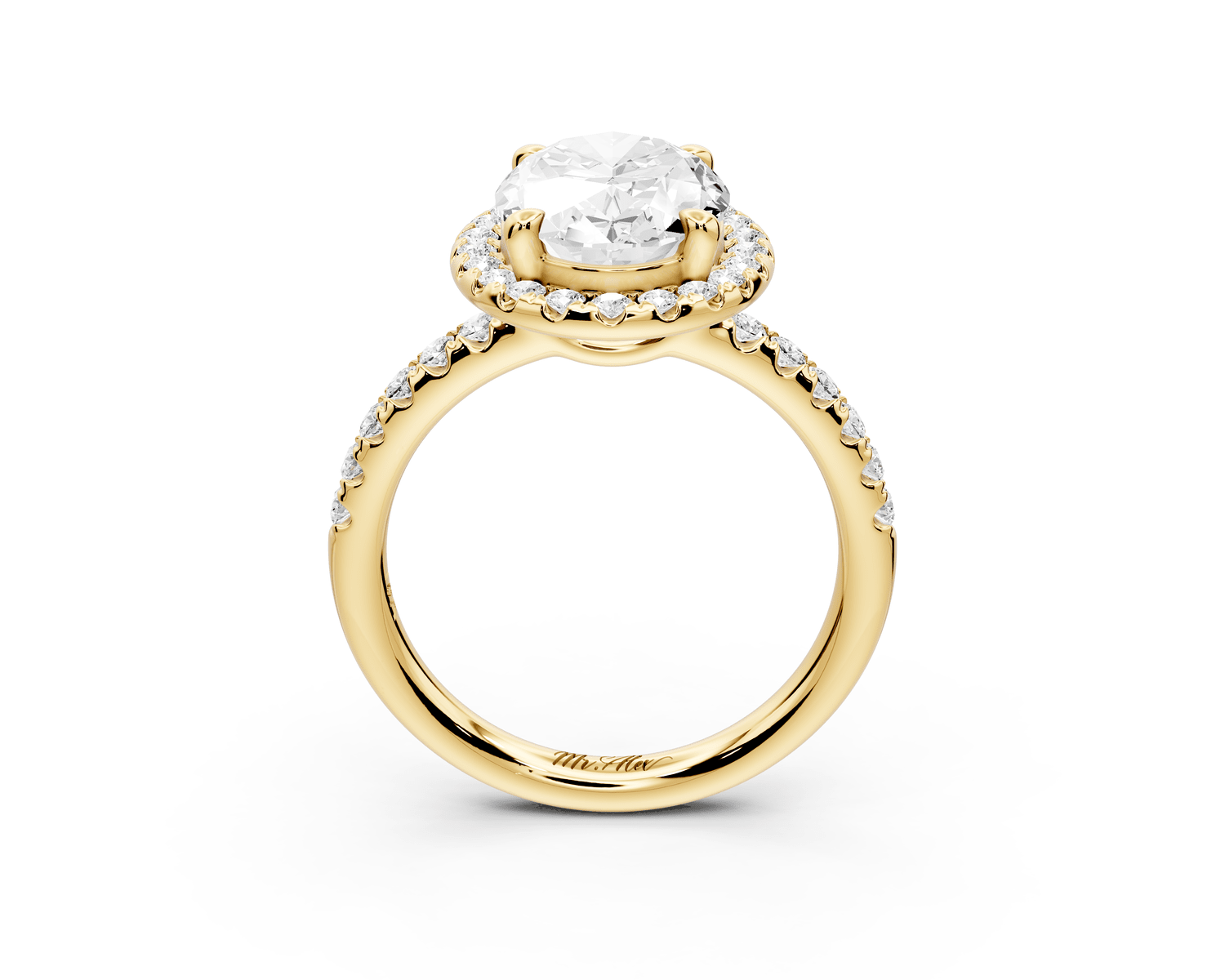 Eveline - 3ct 18k yellow gold oval Halo Half Band Pavé Engagement Ring - Mr. Alex Jewelry