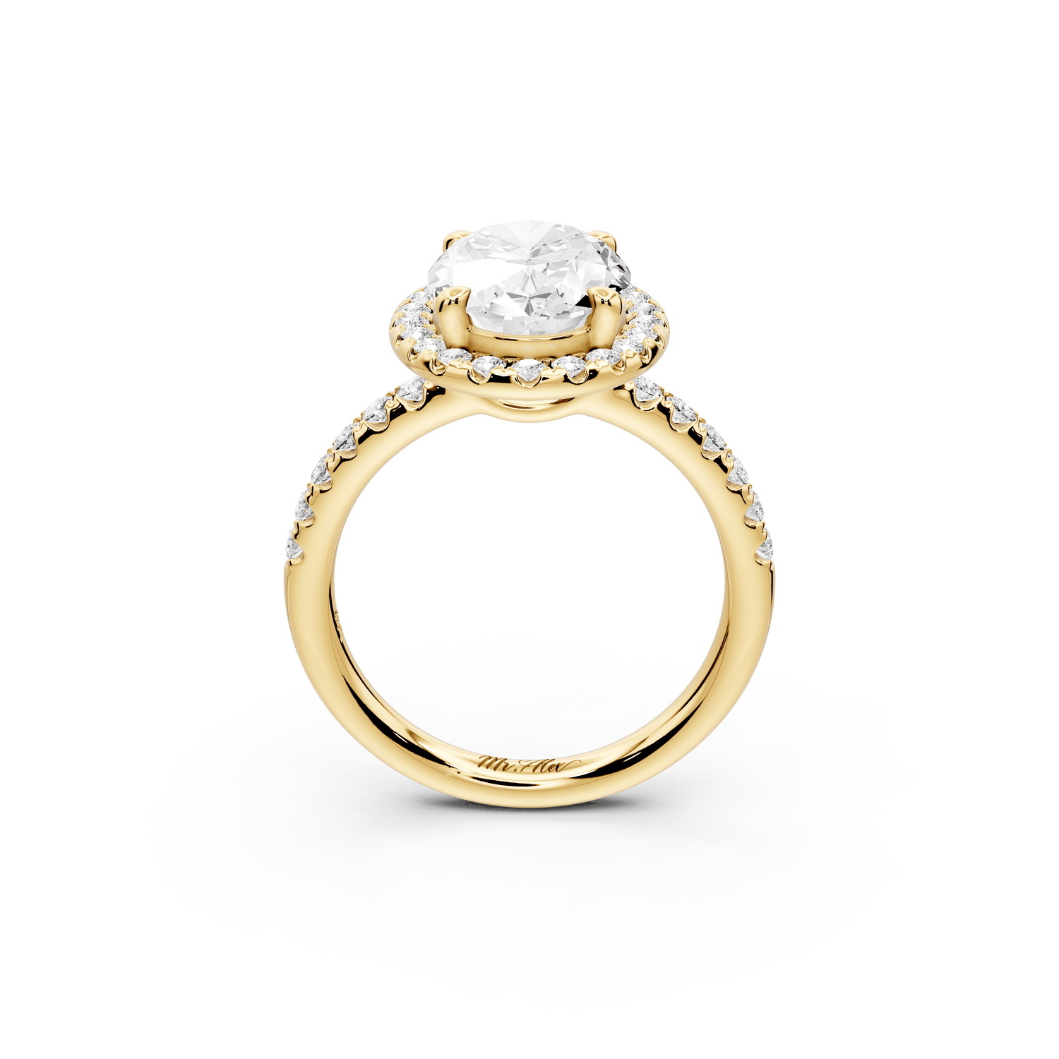 Eveline - 3ct 18k yellow gold oval Halo Half Band Pavé Engagement Ring - Mr. Alex Jewelry