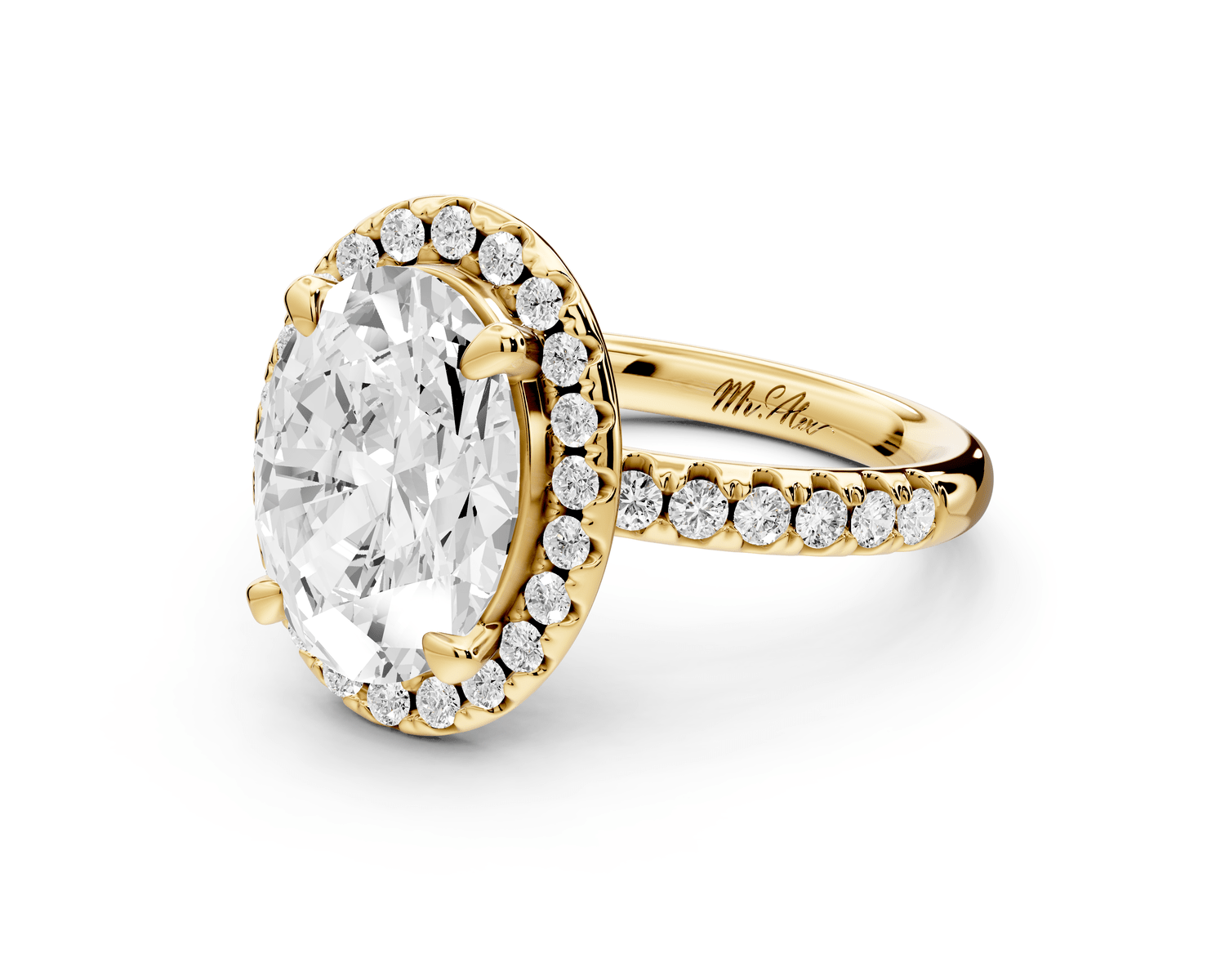Eveline - 3ct 18k yellow gold oval Halo Half Band Pavé Engagement Ring - Mr. Alex Jewelry