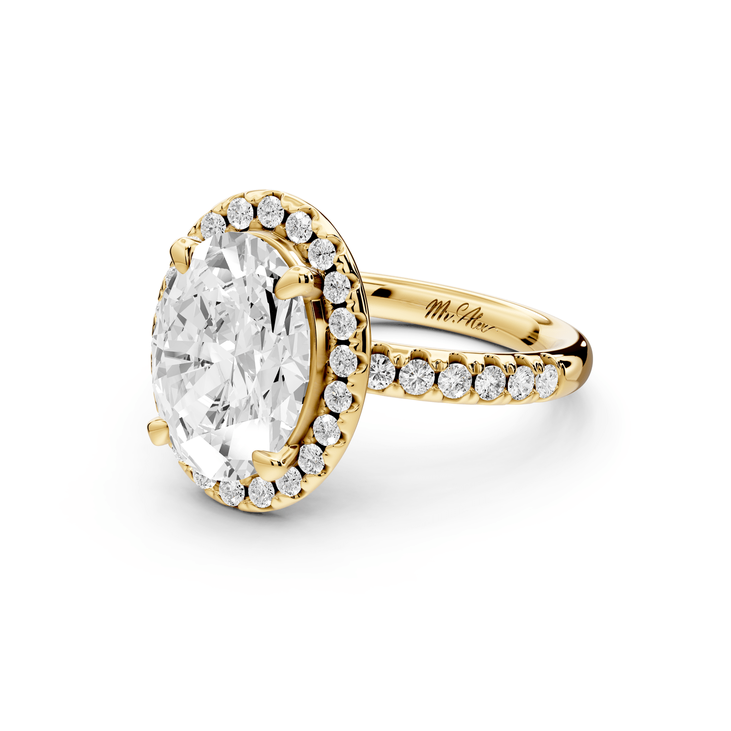 Eveline - 3ct 18k yellow gold oval Halo Half Band Pavé Engagement Ring - Mr. Alex Jewelry