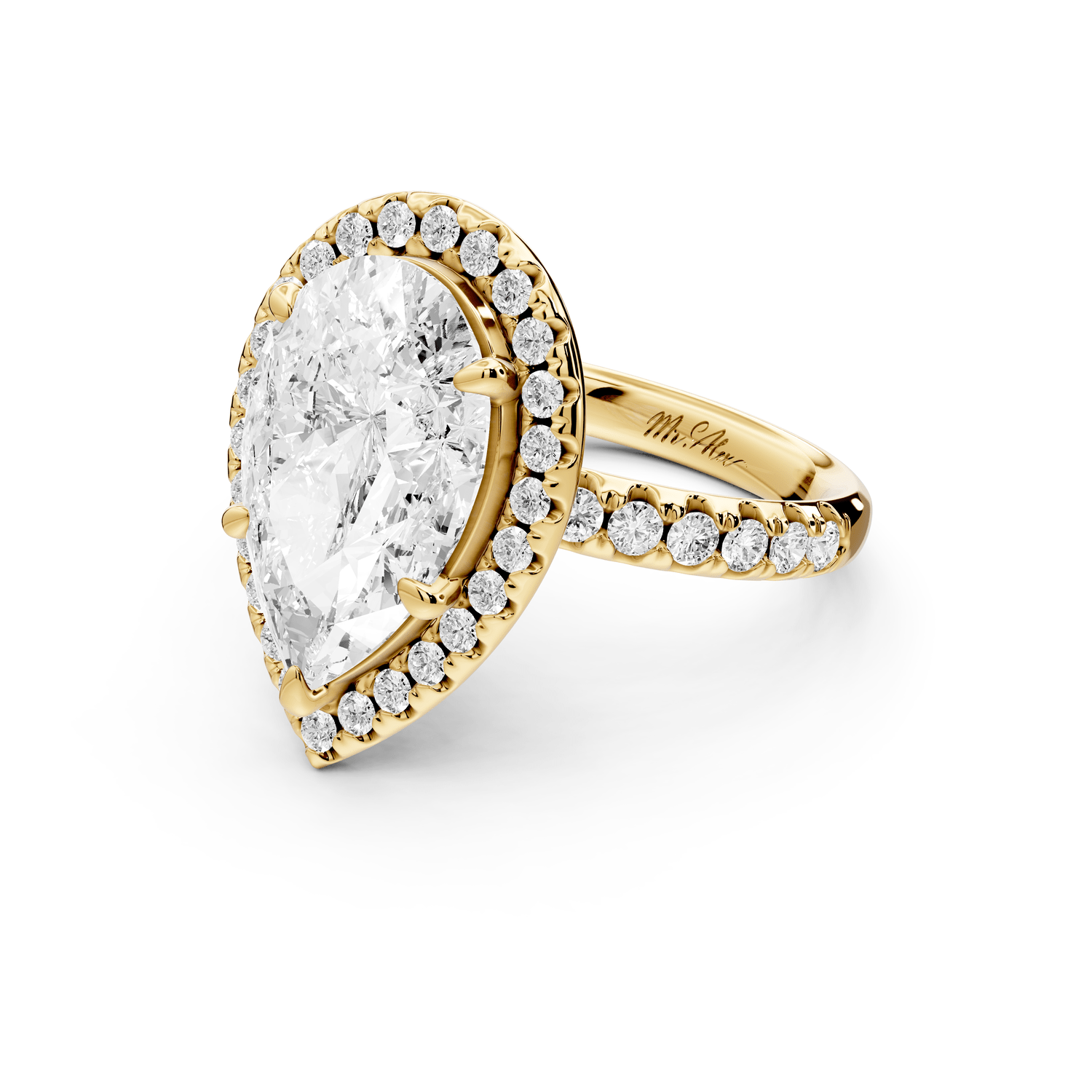 Eveline - 3ct 18k yellow gold pear Halo Half Band Pavé Engagement Ring - Mr. Alex Jewelry