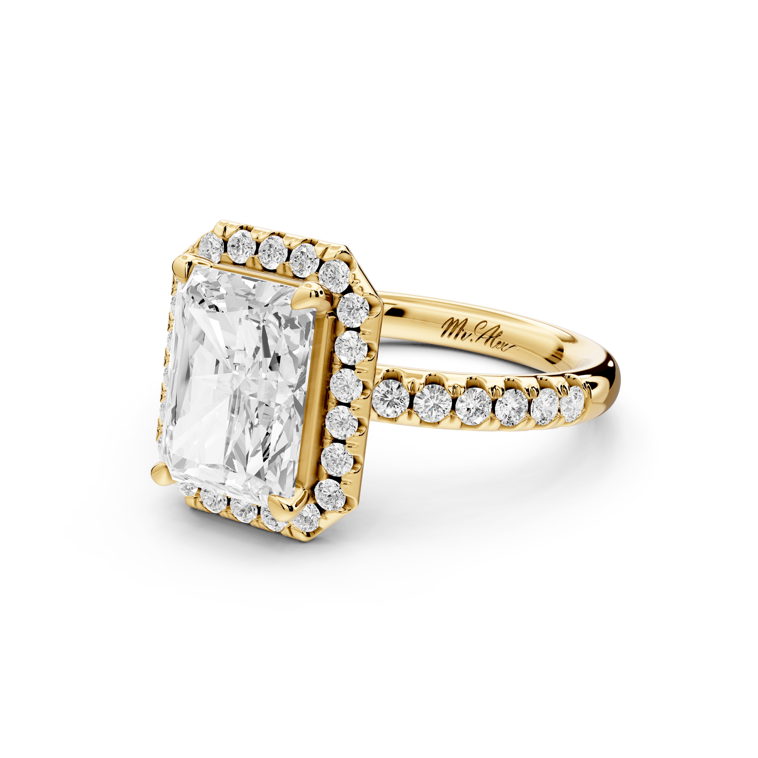 Eveline - 3ct 18k yellow gold radiant Halo Half Band Pavé Engagement Ring - Mr. Alex Jewelry