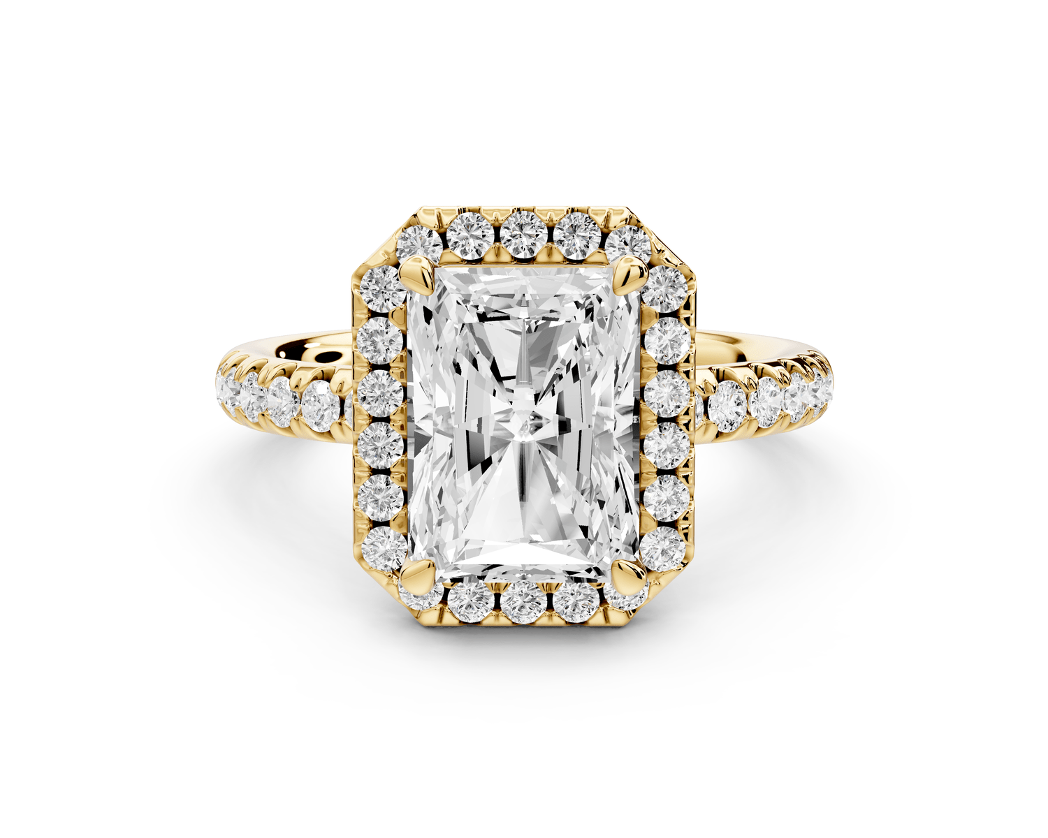 Eveline - 3ct 18k yellow gold radiant Halo Half Band Pavé Engagement Ring - Mr. Alex Jewelry