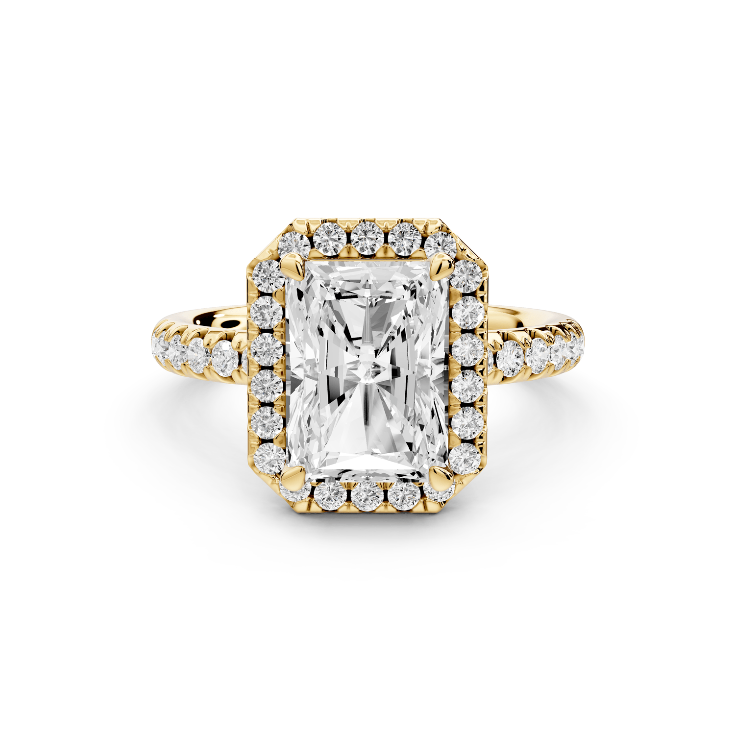 Eveline - 3ct 18k yellow gold radiant Halo Half Band Pavé Engagement Ring - Mr. Alex Jewelry