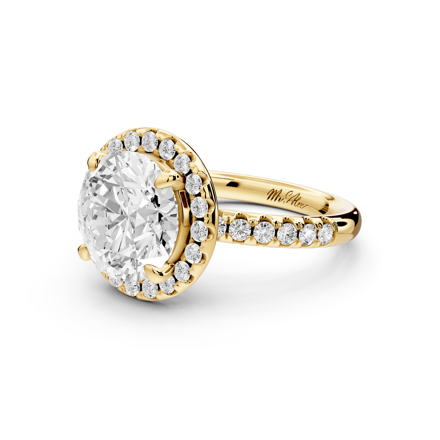 Eveline - 3ct 18k yellow gold round Halo Half Band Pavé Engagement Ring - Mr. Alex Jewelry