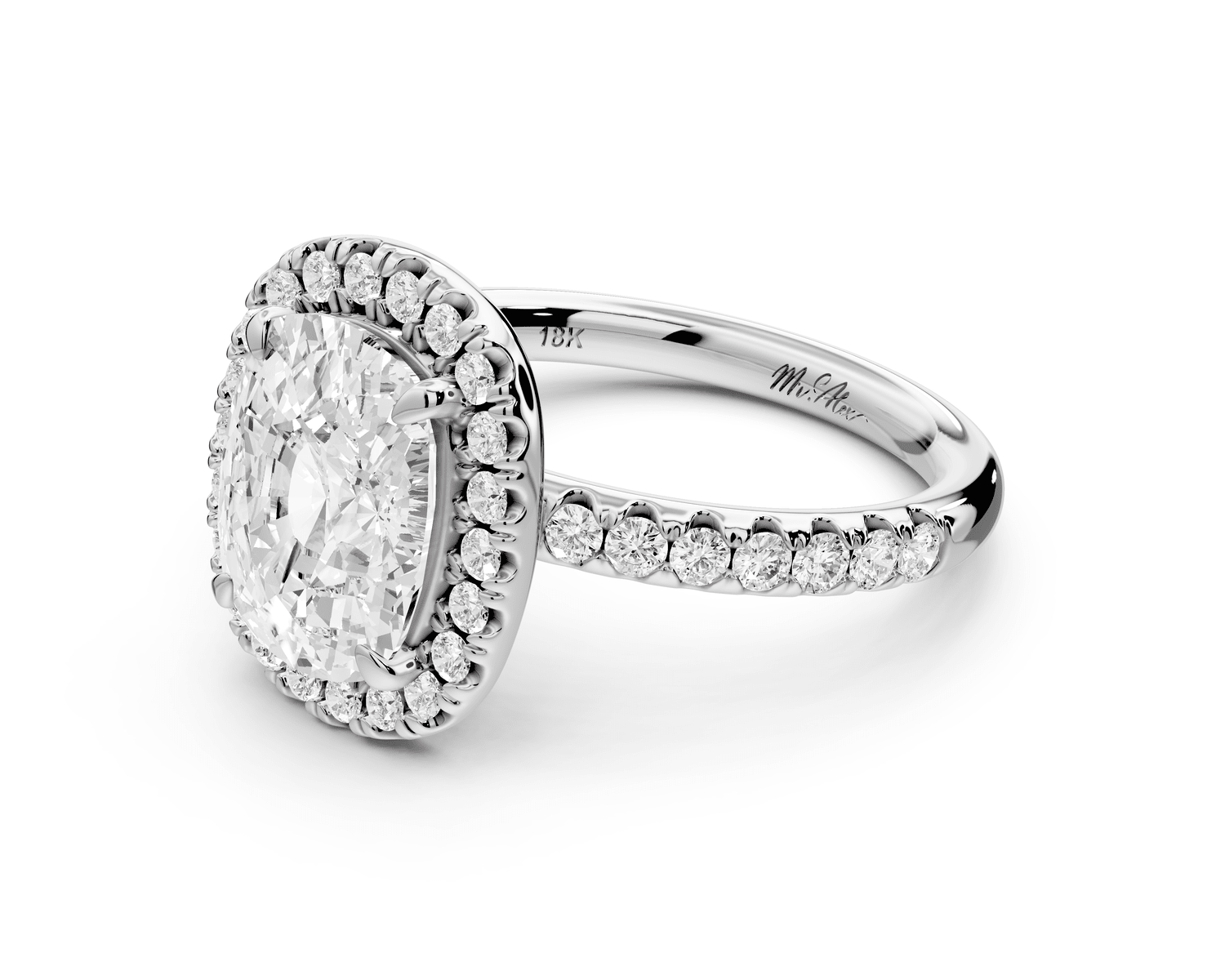 Eveline - 3ct platinum cushion Halo Half Band Pavé Engagement Ring - Mr. Alex Jewelry