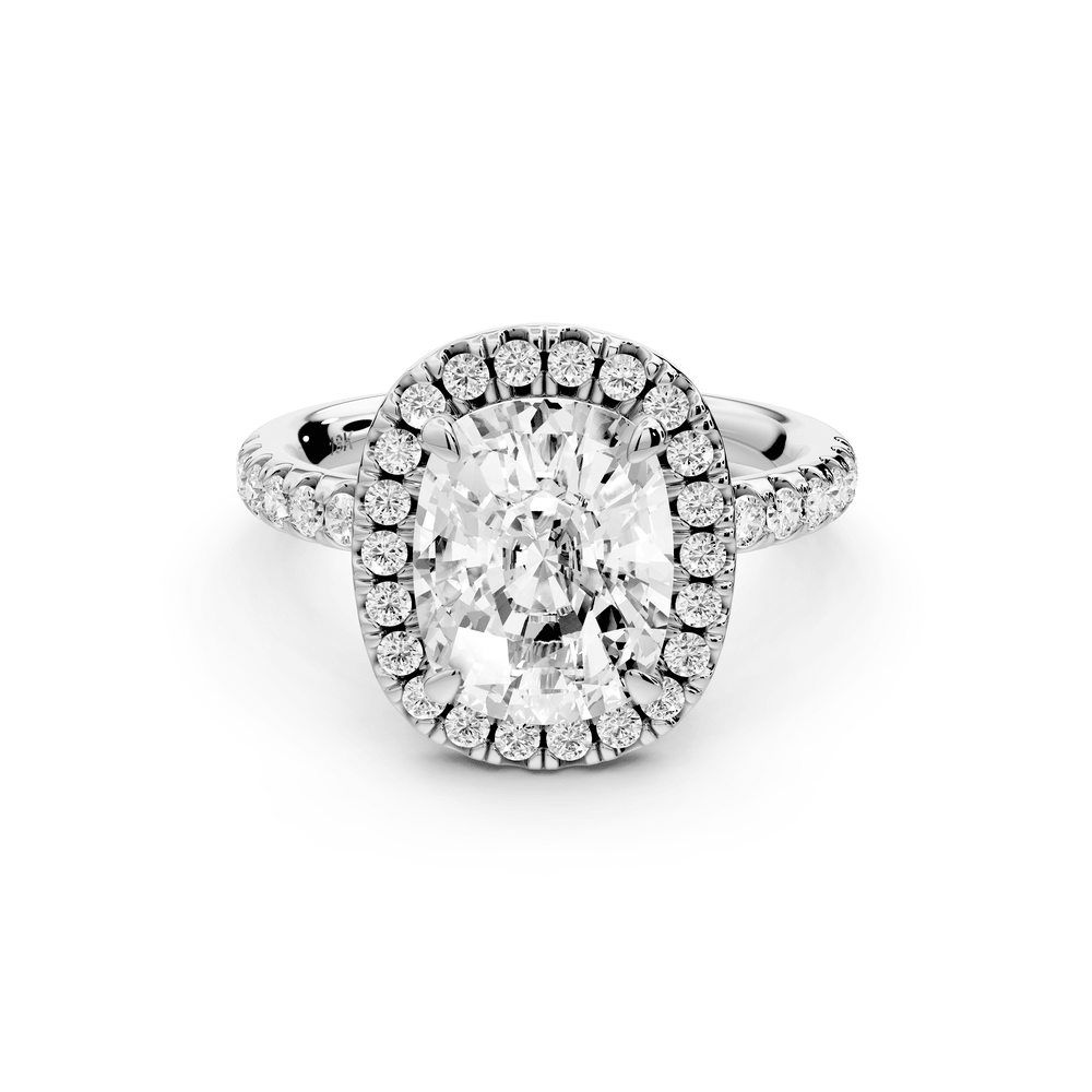 Eveline - 3ct platinum ecushion Halo Half Band Pavé Engagement Ring - Mr. Alex Jewelry