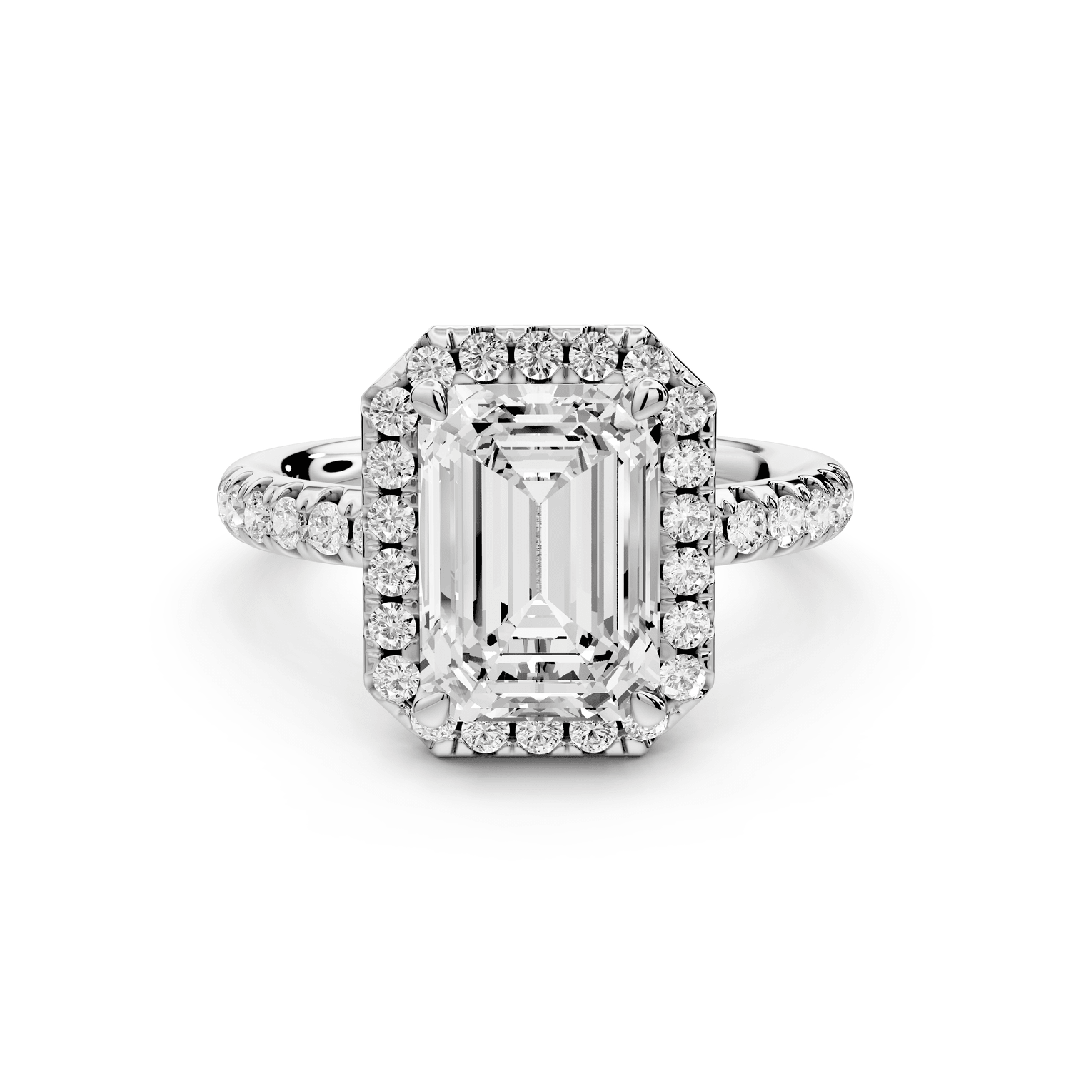 Eveline - 3ct platinum emerald Halo Half Band Pavé Engagement Ring - Mr. Alex Jewelry