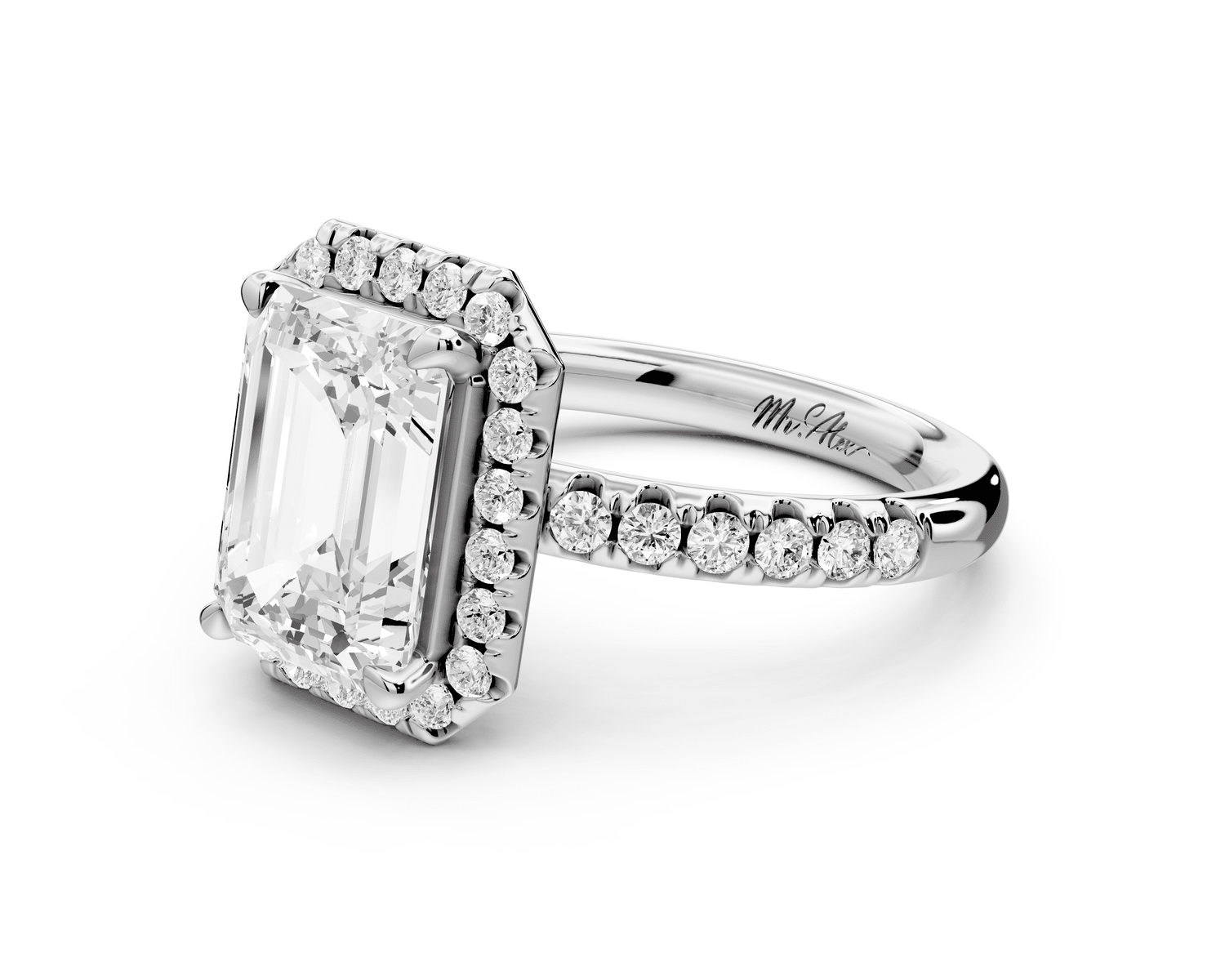 Eveline - 3ct platinum emerald Halo Half Band Pavé Engagement Ring - Mr. Alex Jewelry