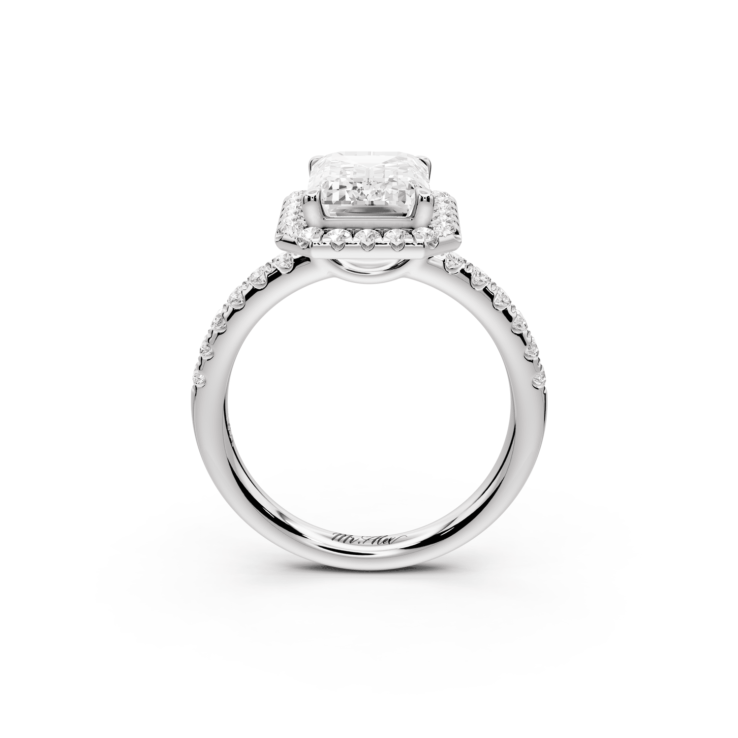 Eveline - 3ct platinum emerald Halo Half Band Pavé Engagement Ring - Mr. Alex Jewelry