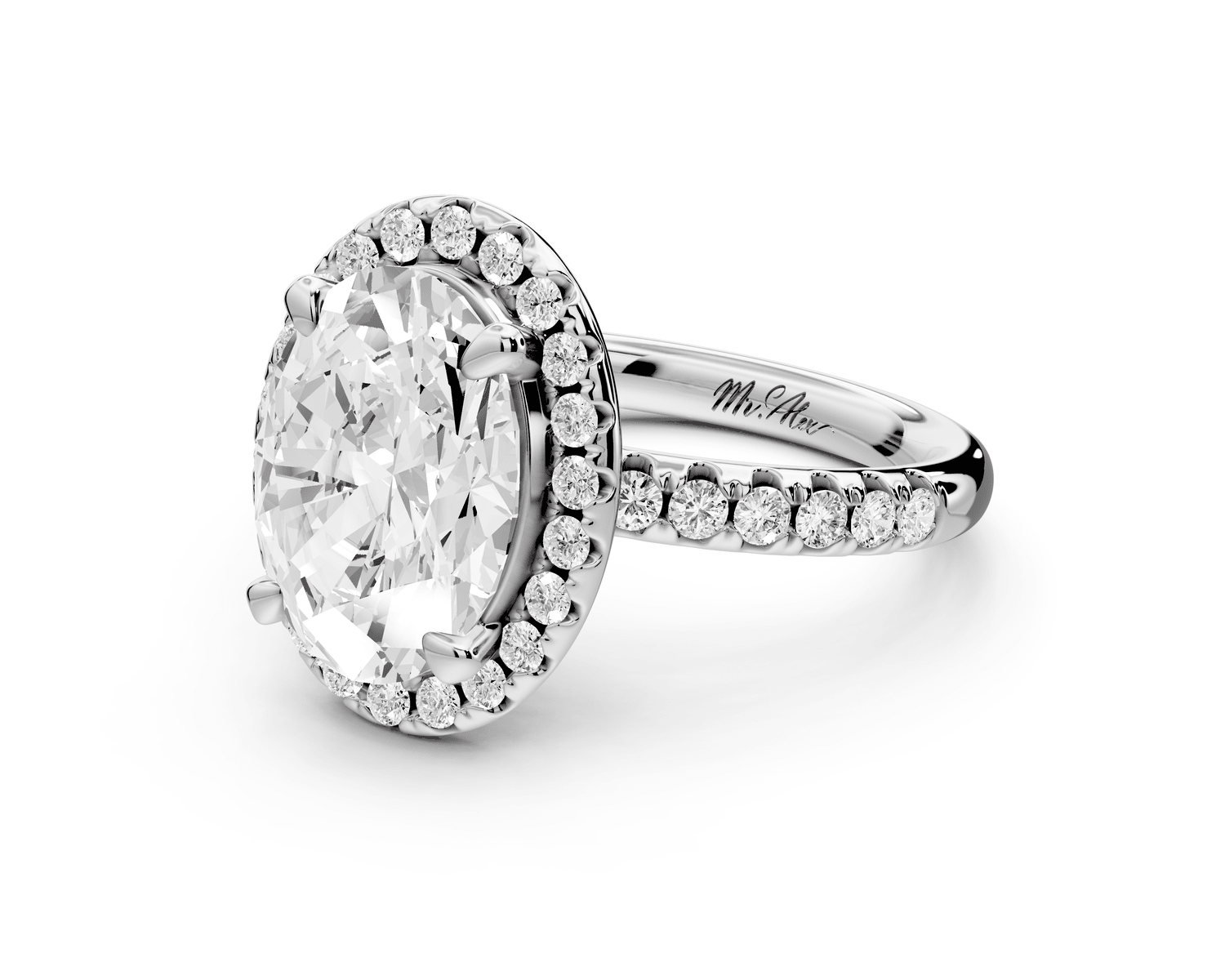Eveline - 3ct platinum oval Halo Half Band Pavé Engagement Ring - Mr. Alex Jewelry