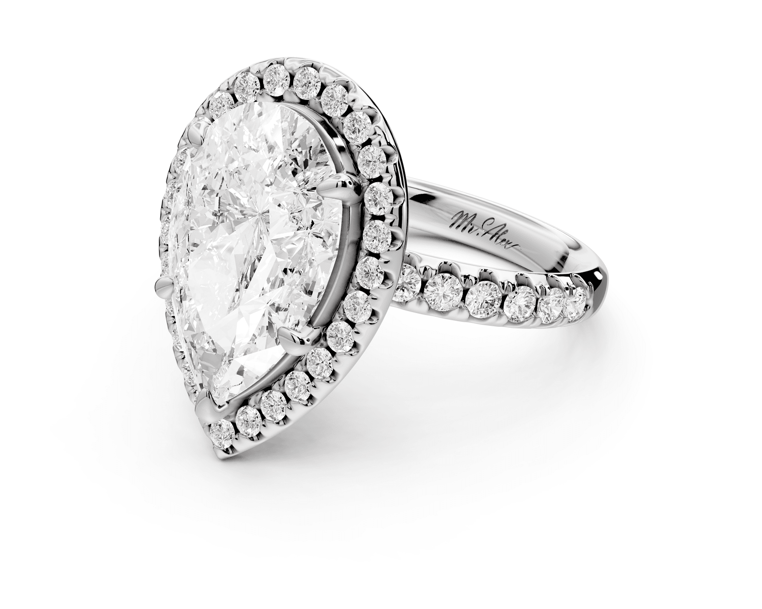 Eveline - 3ct platinum pear Halo Half Band Pavé Engagement Ring - Mr. Alex Jewelry