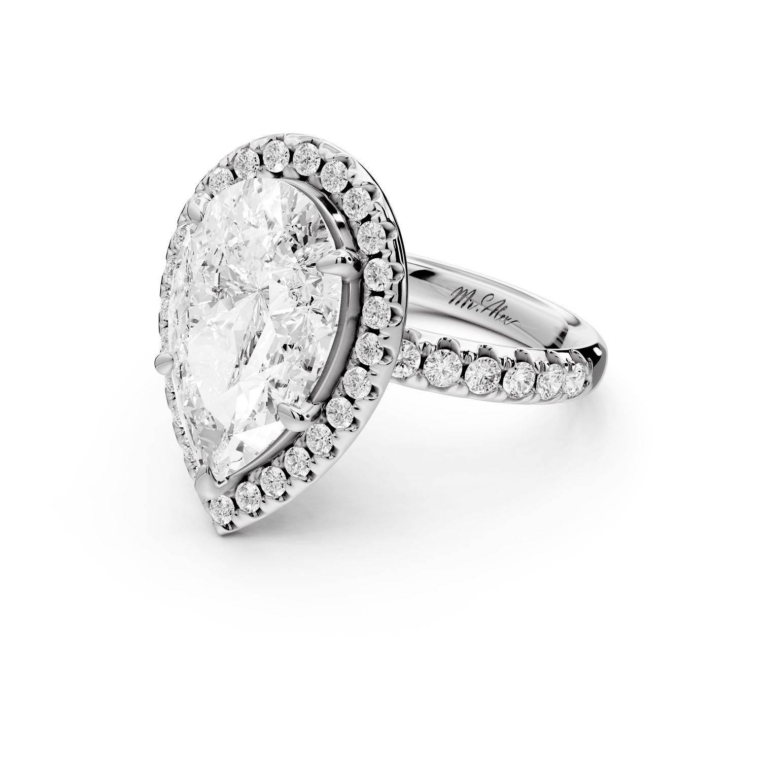 Eveline - 3ct platinum pear Halo Half Band Pavé Engagement Ring - Mr. Alex Jewelry