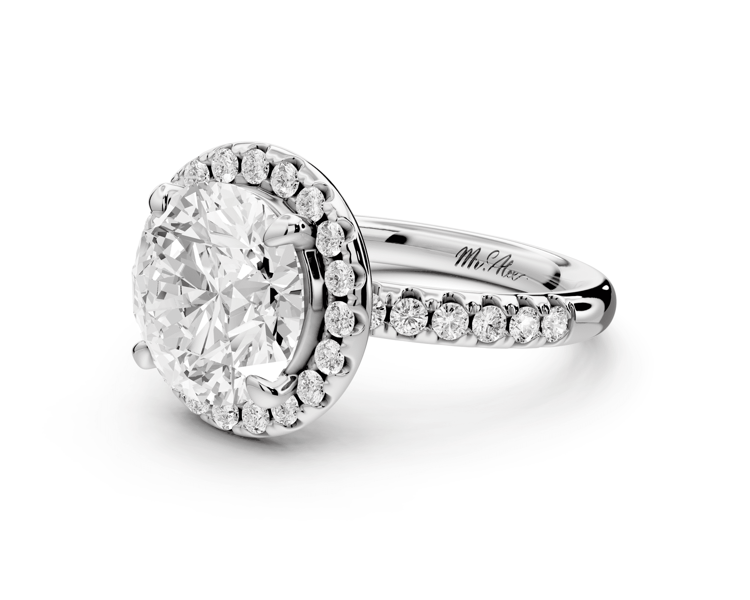 Eveline - 3ct platinum round Halo Half Band Pavé Engagement Ring - Mr. Alex Jewelry