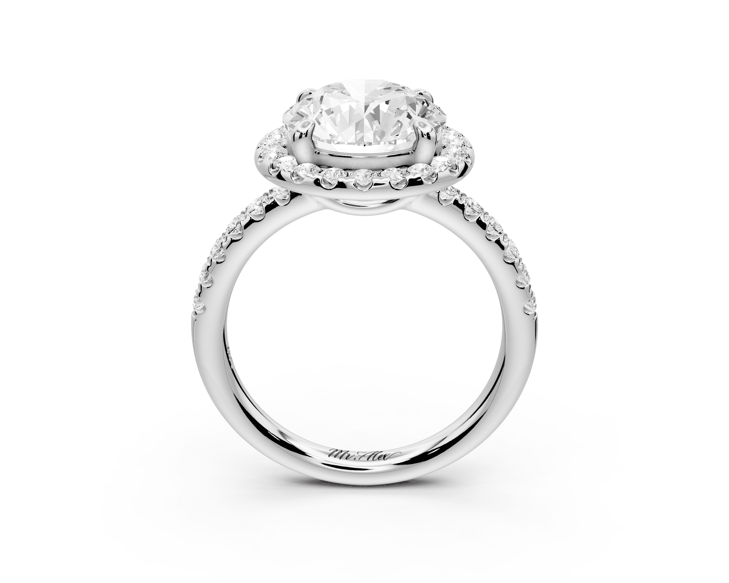 Eveline - 3ct platinum round Halo Half Band Pavé Engagement Ring - Mr. Alex Jewelry