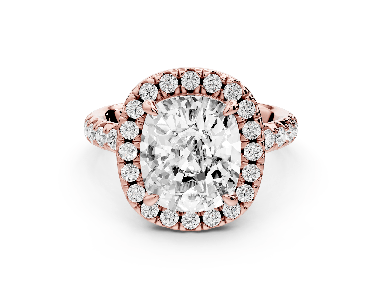 Eveline - 4ct 14k rose gold cushion Halo Half Band Pavé Engagement Ring - Mr. Alex Jewelry