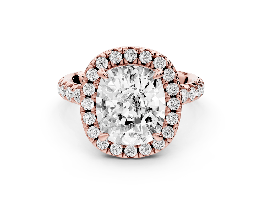 Eveline - 4ct 14k rose gold ecushion Halo Half Band Pavé Engagement Ring - Mr. Alex Jewelry