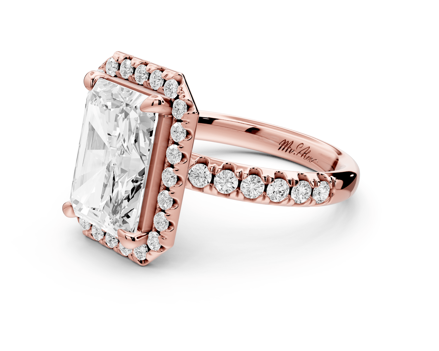 Eveline - 4ct 14k rose gold radiant Halo Half Band Pavé Engagement Ring - Mr. Alex Jewelry