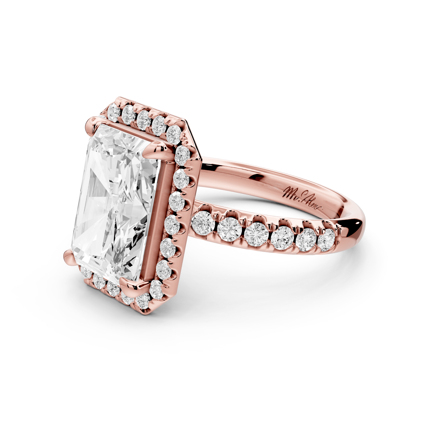 Eveline - 4ct 14k rose gold radiant Halo Half Band Pavé Engagement Ring - Mr. Alex Jewelry