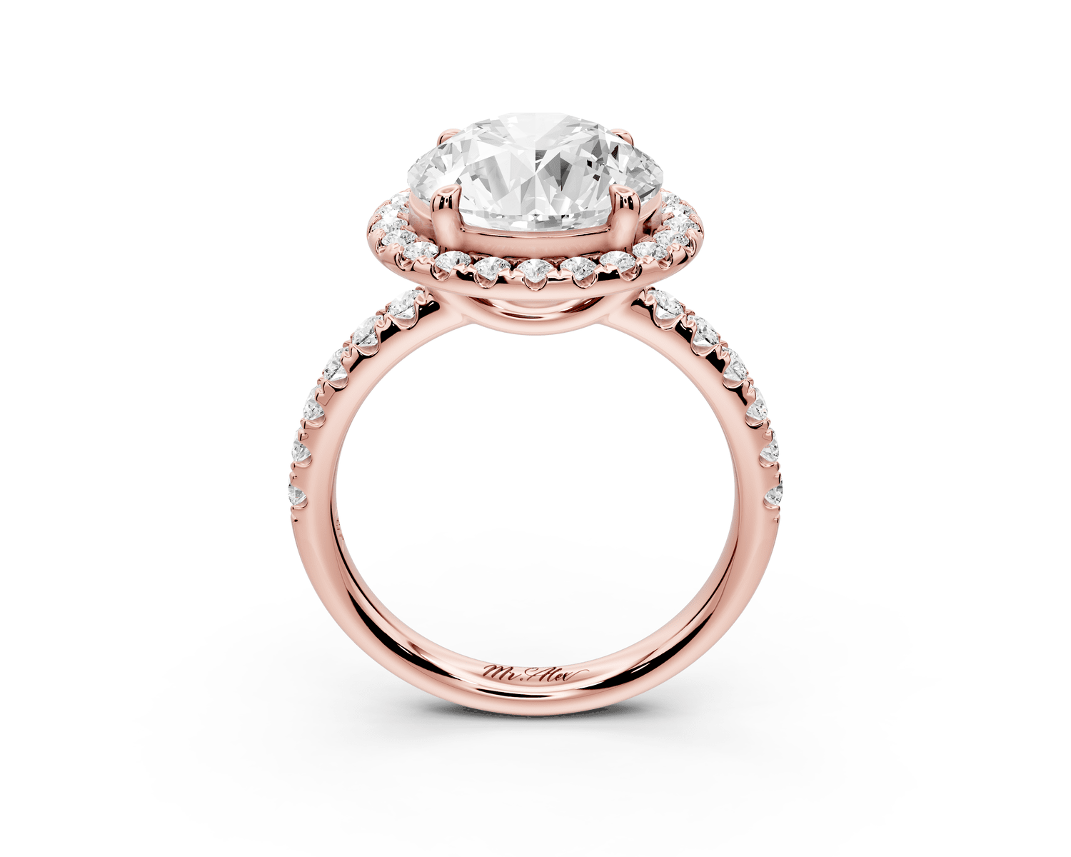 Eveline - 4ct 14k rose gold round Halo Half Band Pavé Engagement Ring - Mr. Alex Jewelry
