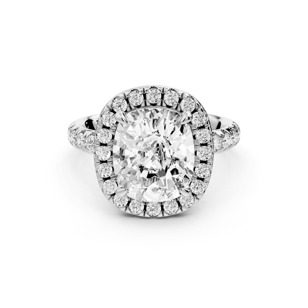 Eveline - 4ct 14k white gold cushion Halo Half Band Pavé Engagement Ring - Mr. Alex Jewelry