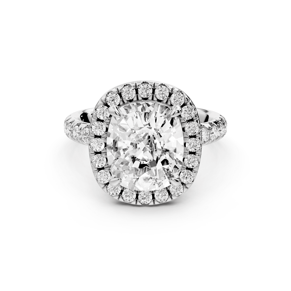 Eveline - 4ct 14k white gold ecushion Halo Half Band Pavé Engagement Ring - Mr. Alex Jewelry