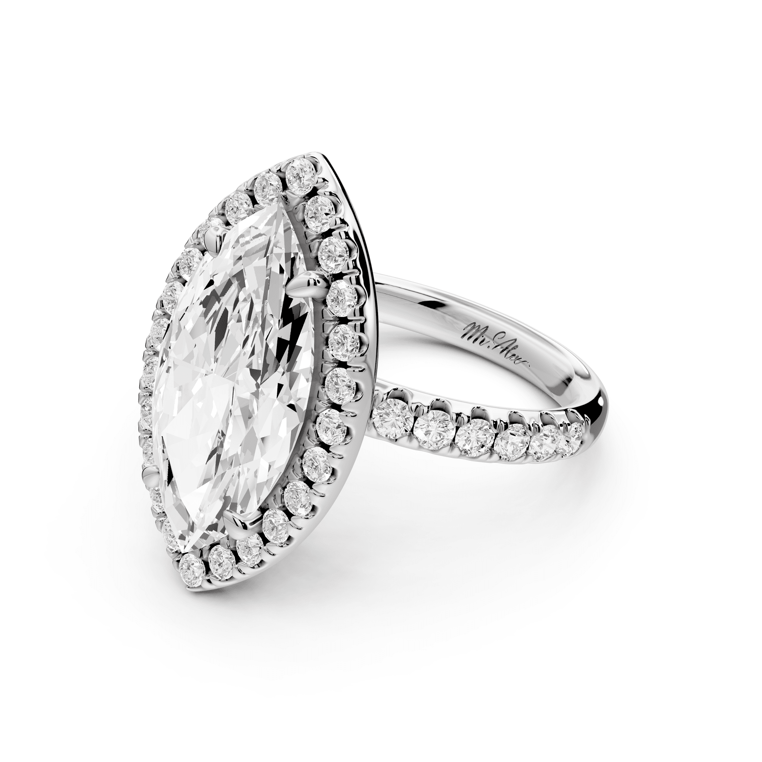 Eveline - 4ct 14k white gold marquise Halo Half Band Pavé Engagement Ring - Mr. Alex Jewelry
